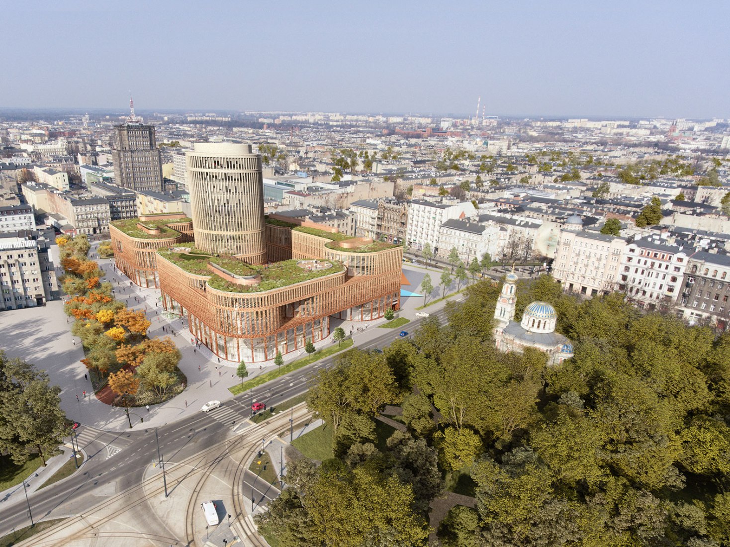 The private green roof and public courtyard are designed as a family of semi-public spaces. Image by MVRDV