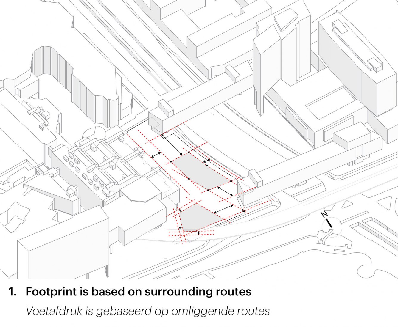 Huella basada en rutas circundantes. Torres Grotius por MVRDV. 