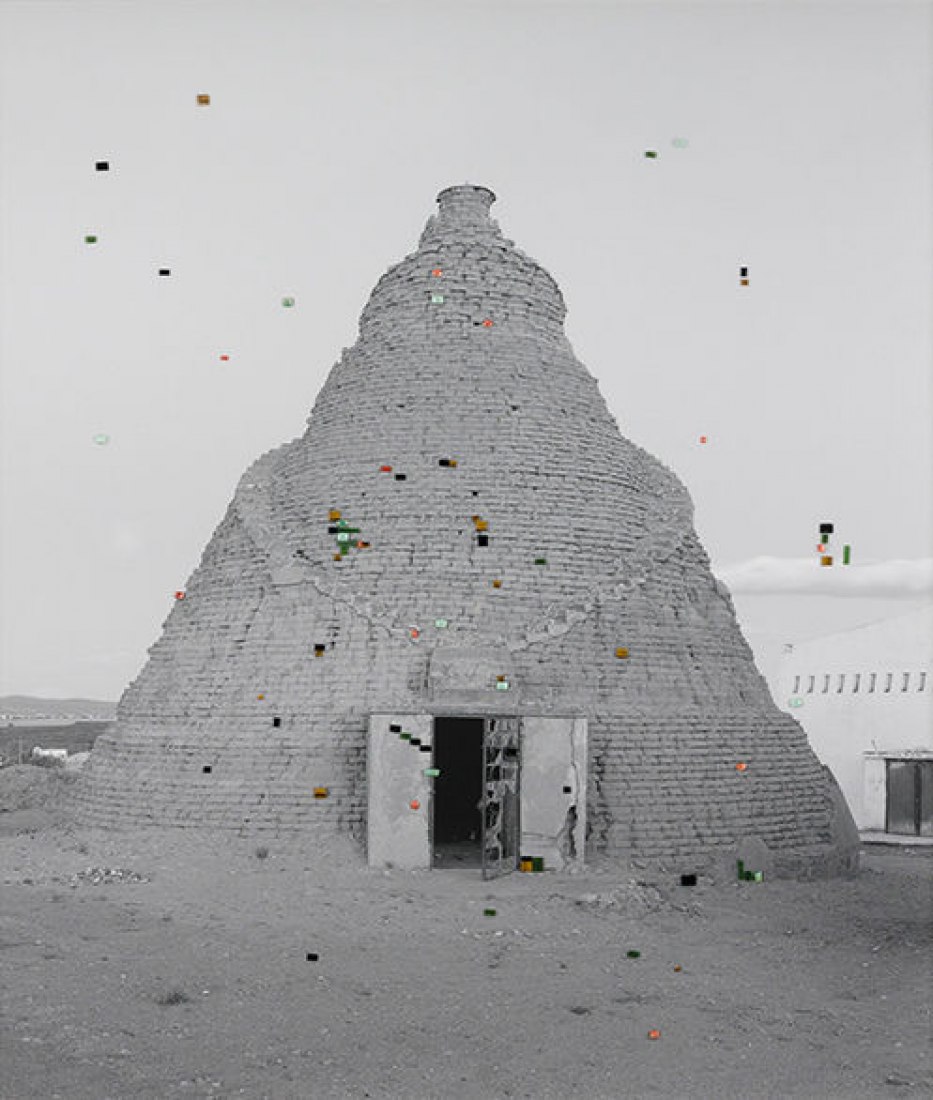 Livia Corona Benjamin (b. 1975), Mazatlpilli, 2018. Pigment inkjet print with turquoise, jade, coral, onyx, obsidian, tiger’s eye, and animal bone, 40 × 30 in. Collection of the artist. Image courtesy the artist