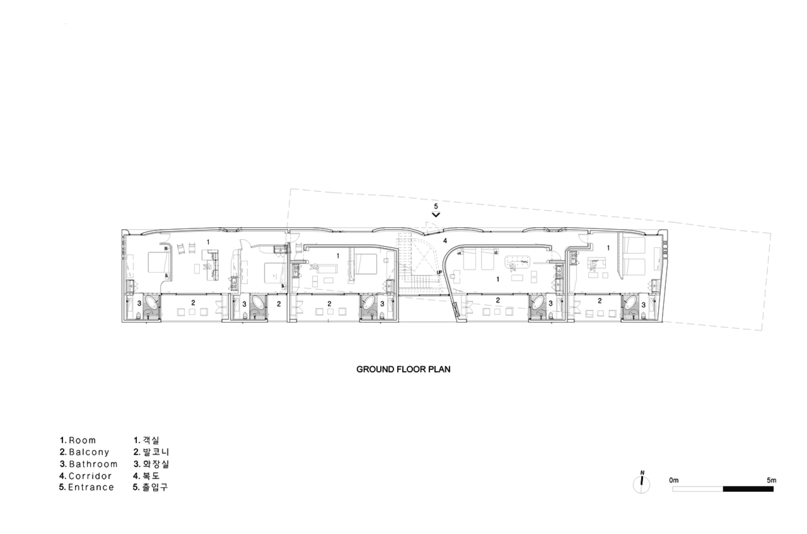 Planta baja. Namhae Southcape Linear Suite Hotel por BCHO Architects.