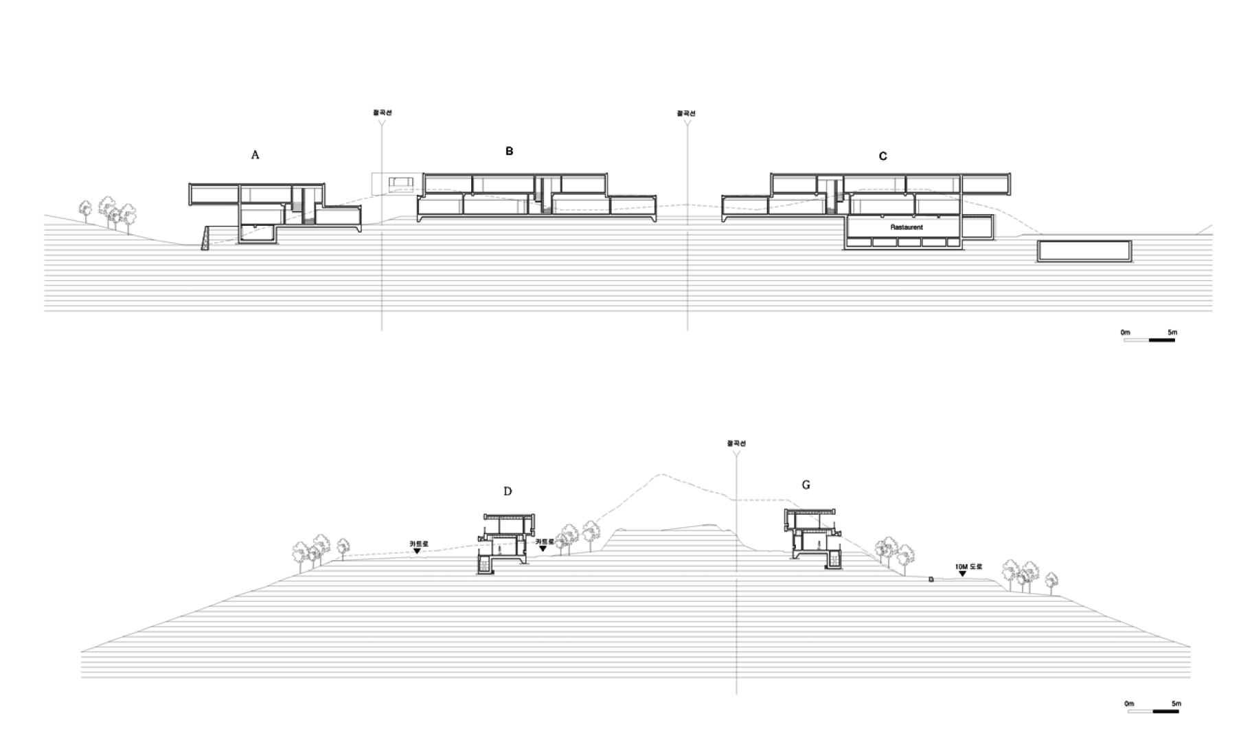 Secciones. Namhae Southcape Linear Suite Hotel por BCHO Architects.