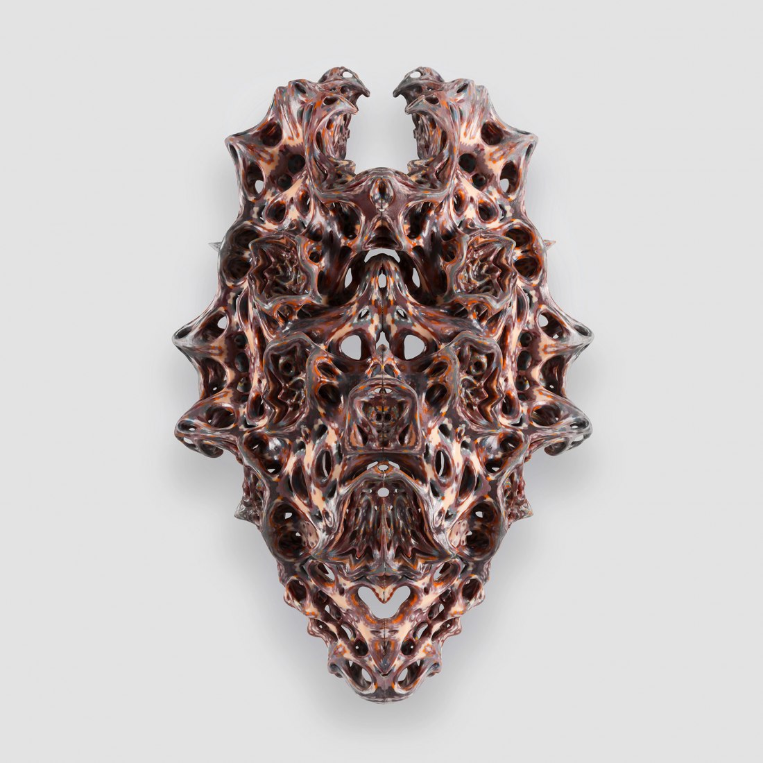 Neri Oxman and The Mediated Matter Group. Vespers. 2018. Series 1, Mask 5, front view. Designed for The New Ancient Collection. Curated and 3-D printed by Stratasys. Photo: Yoram Reshef
