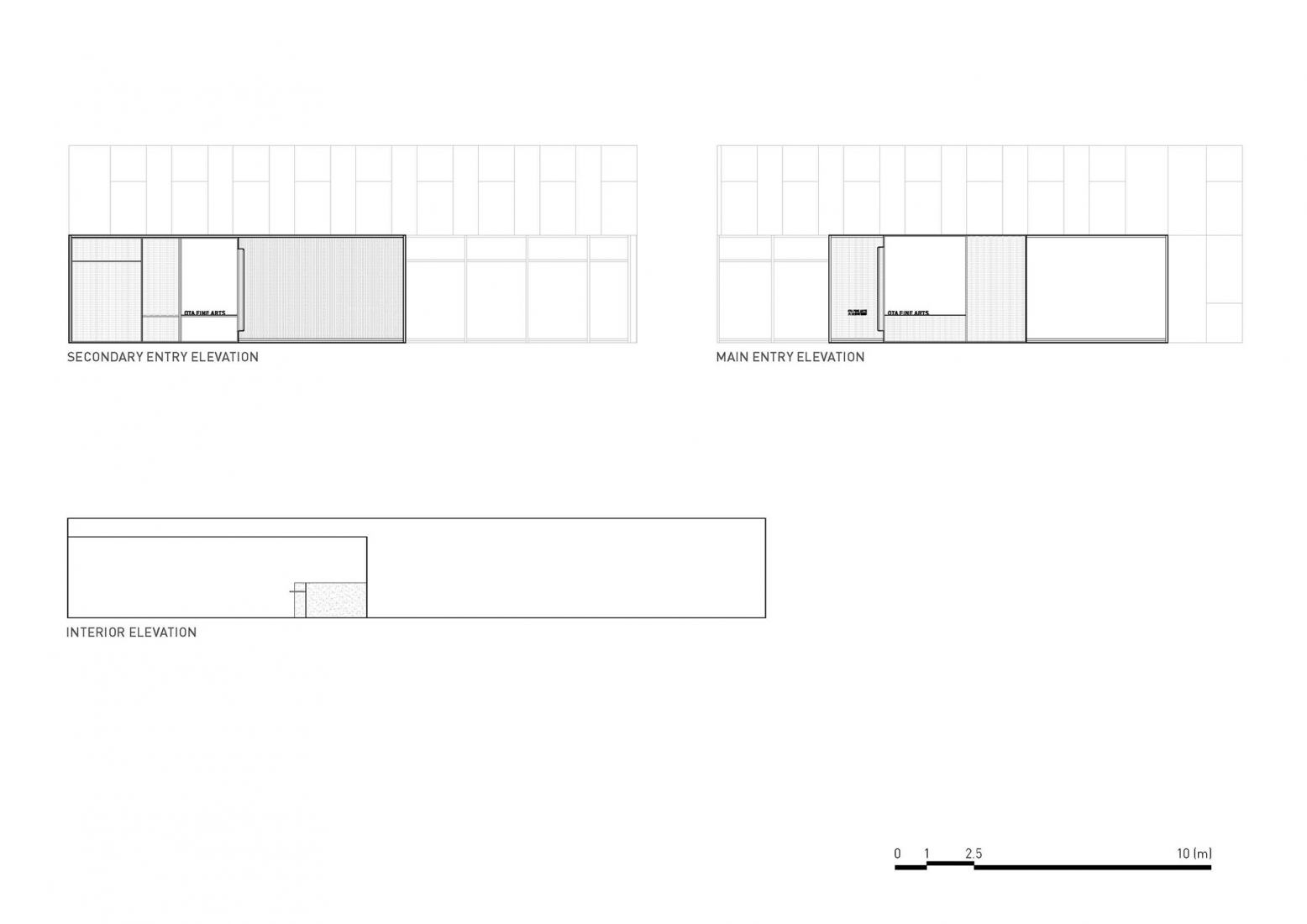 Section and elevation plan. Ota Fine Arts by Neri&Hu Design and Research Office.