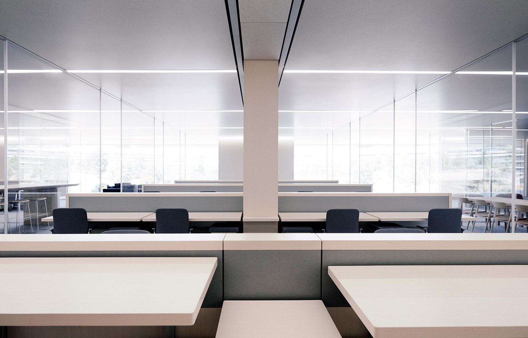 Vista interior de las zonas de trabajo. Apple Park