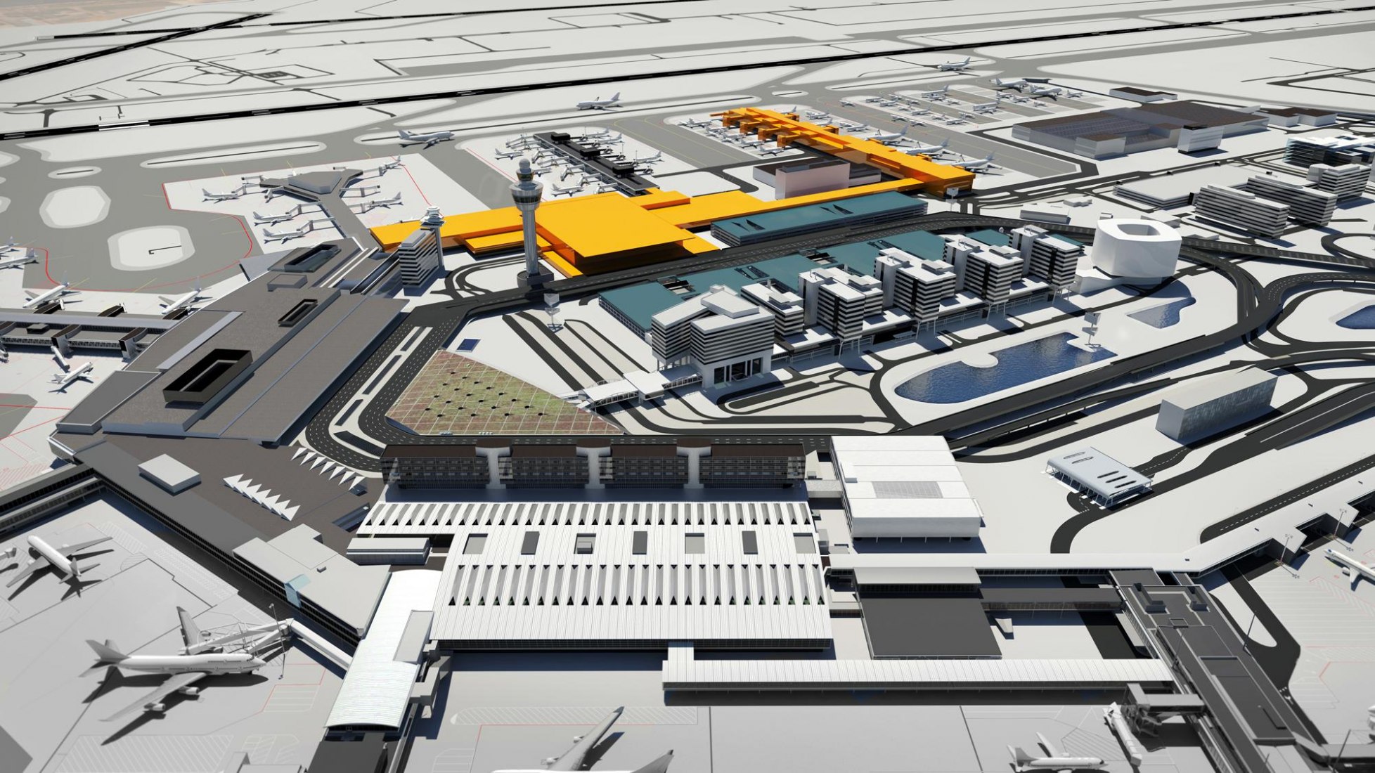 The new pier and terminal (highlighted in yellow) are scheduled to be operational in 2019 and 2023 respectively