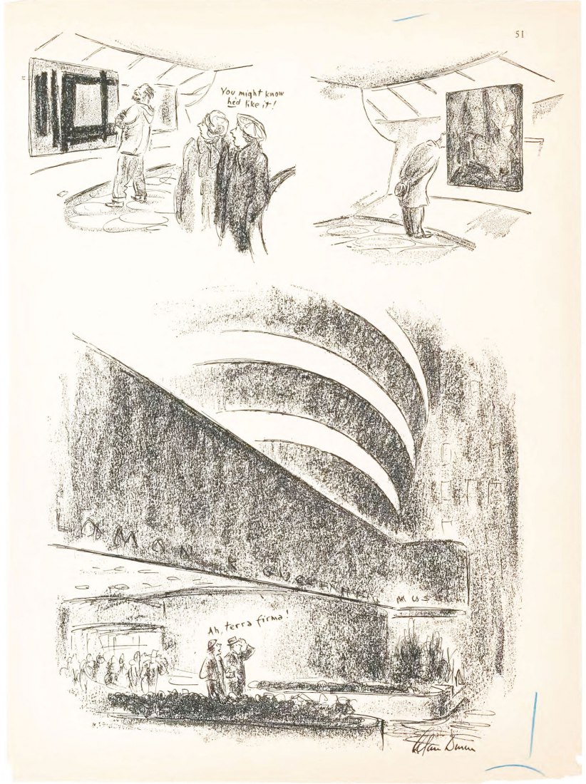 Ilustración de Alan Dunn, tras la inauguración el 21 de octubre de 1959. Cortesía de The New Yorker