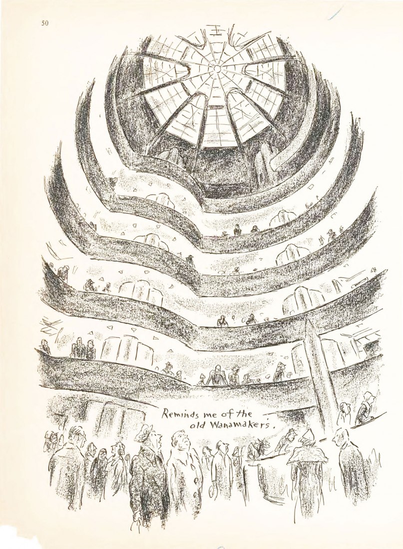 Ilustración de Alan Dunn, tras la inauguración el 21 de octubre de 1959. Cortesía de The New Yorker