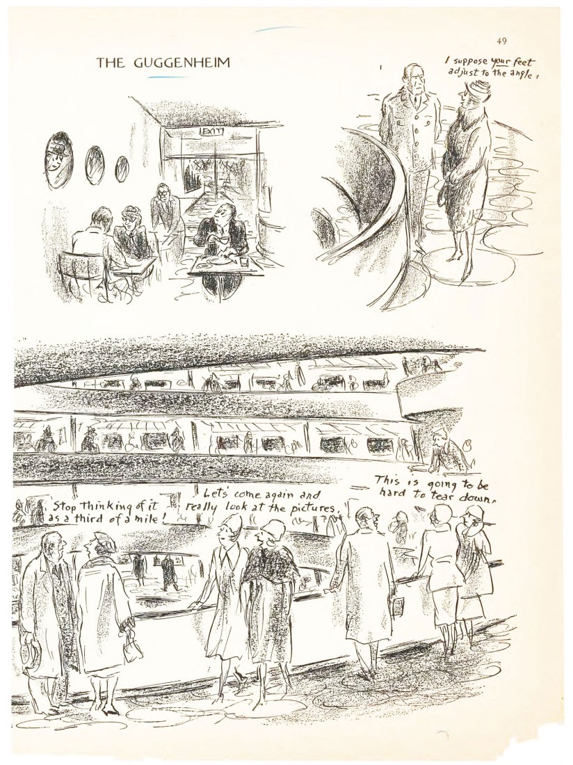 Ilustración de Alan Dunn, tras la inauguración el 21 de octubre de 1959. Cortesía de The New Yorker