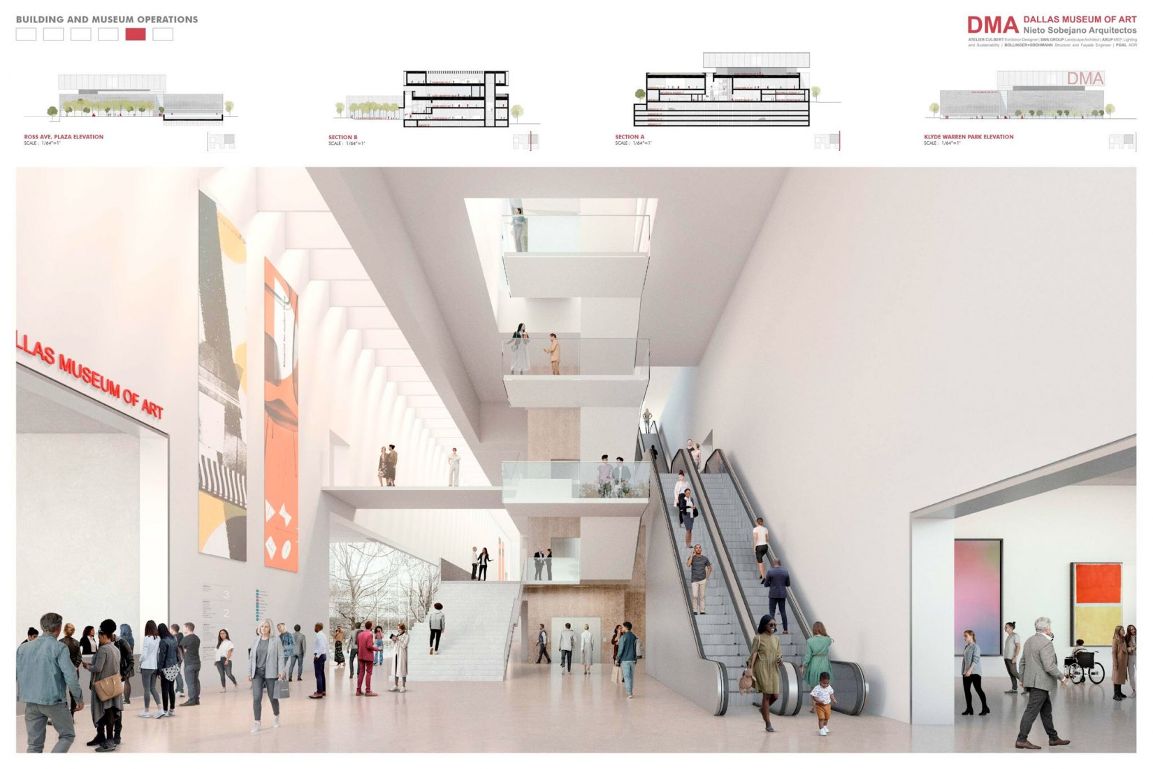Panel de concurso. Museo de arte de Dallas Museum por Nieto Sobejano Arquitectos. Visualización por NSA.