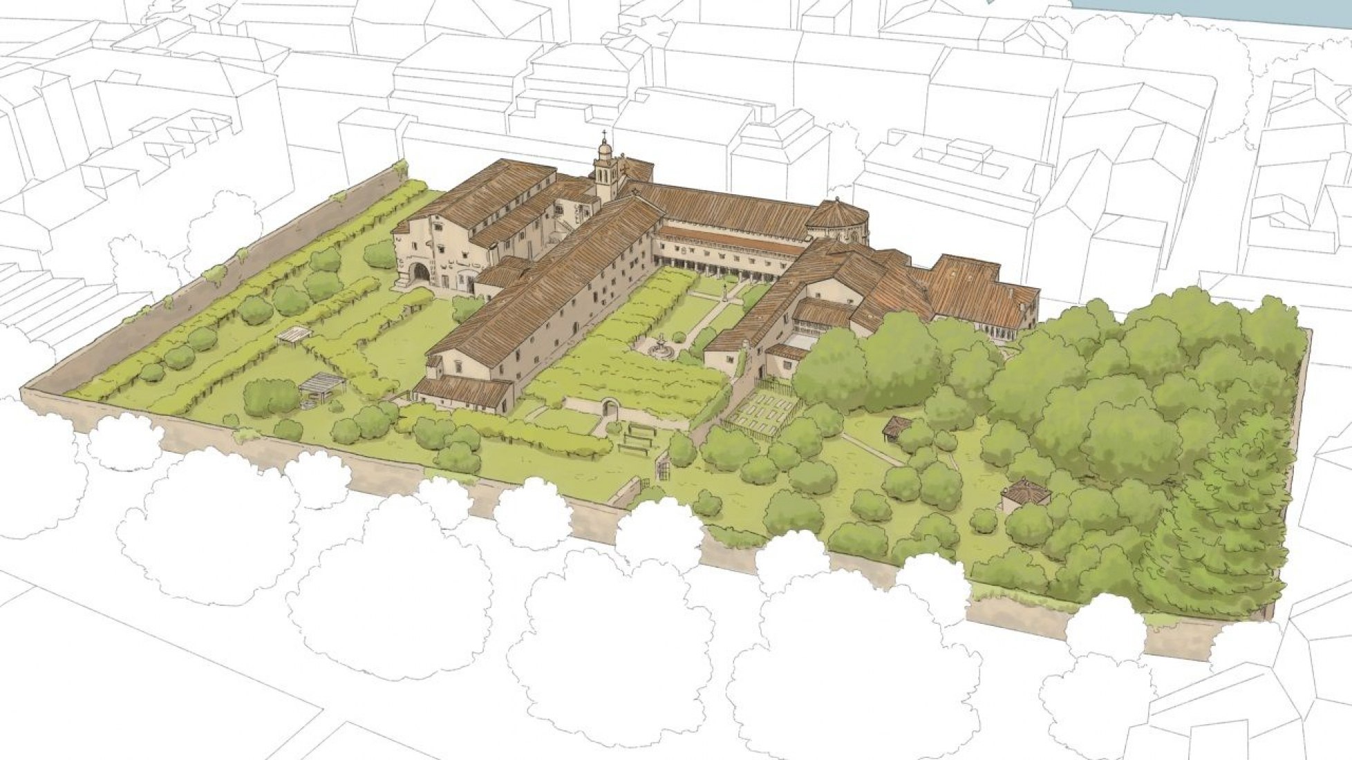 Recreation of the convent and the garden of Santa Clara made by the City Council of Pontevedra