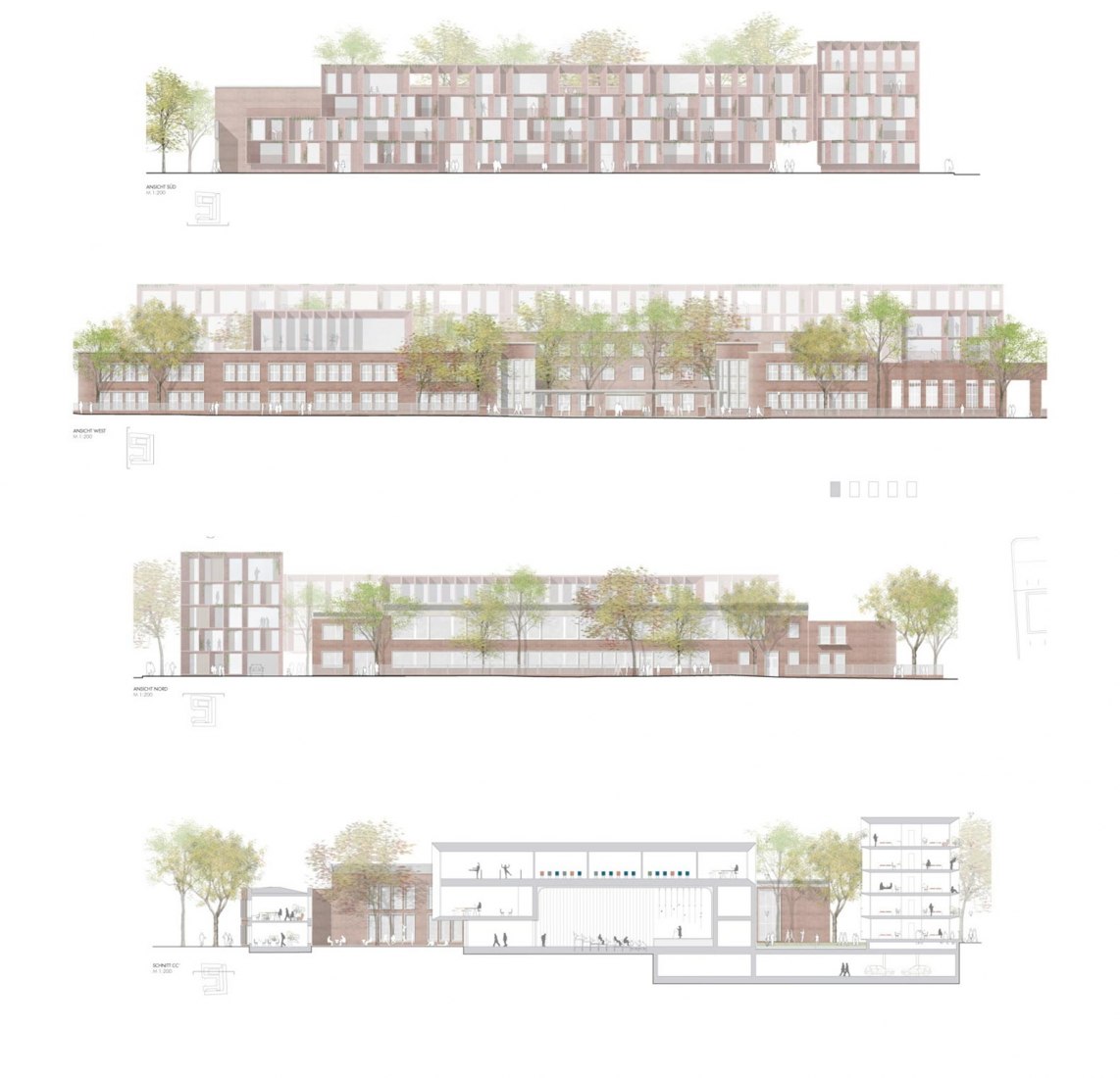 Alzados y secciones. Complejo Tor 2 - Clouth Areal por Nieto Sobejano Arquitectos