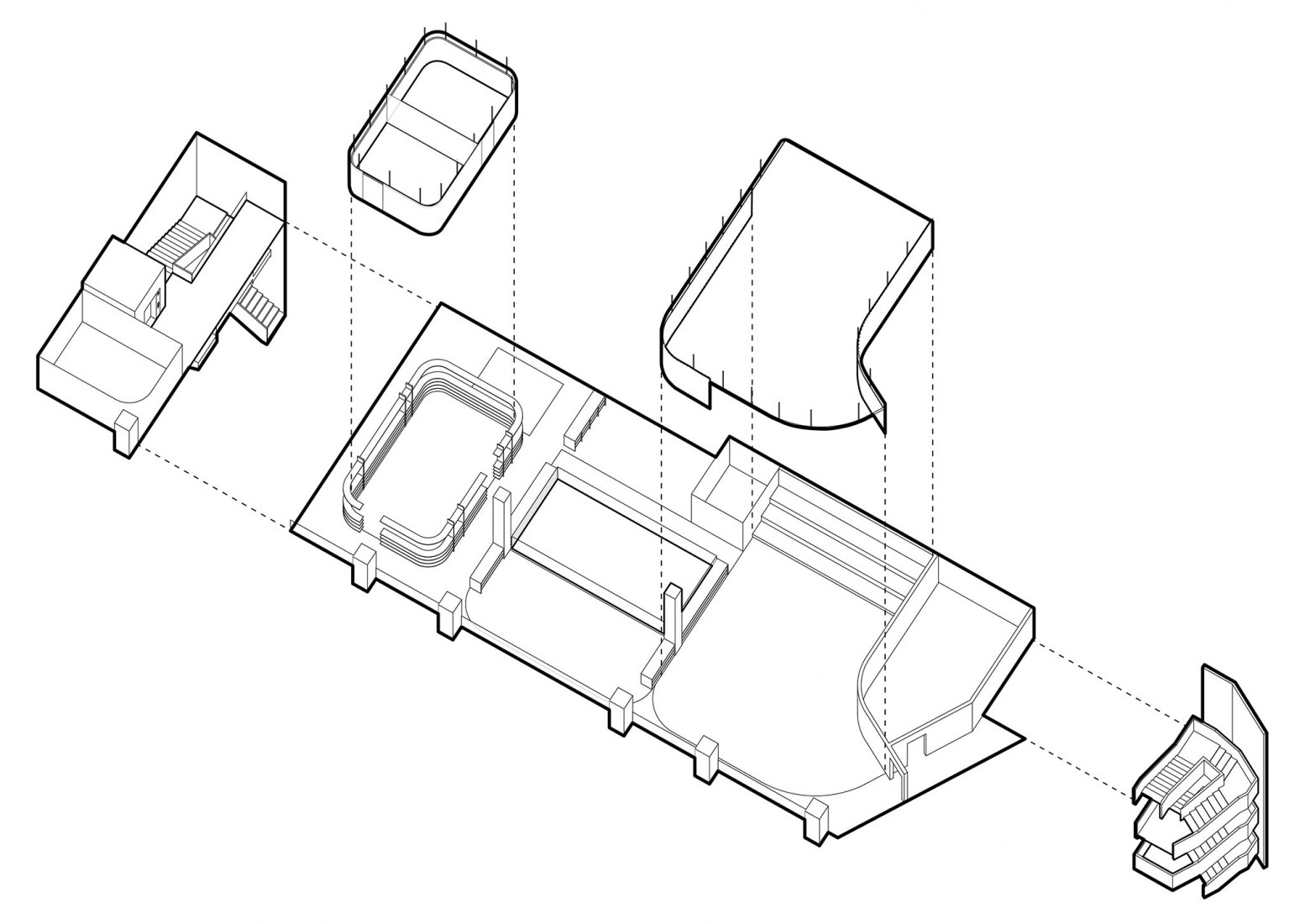 Axonométrica nivel 3. Nuevo expositor de NIO por Schmidt Hammer Lassen Architects. plan. New flagship NIO House by Schmidt Hammer Lassen Architects.