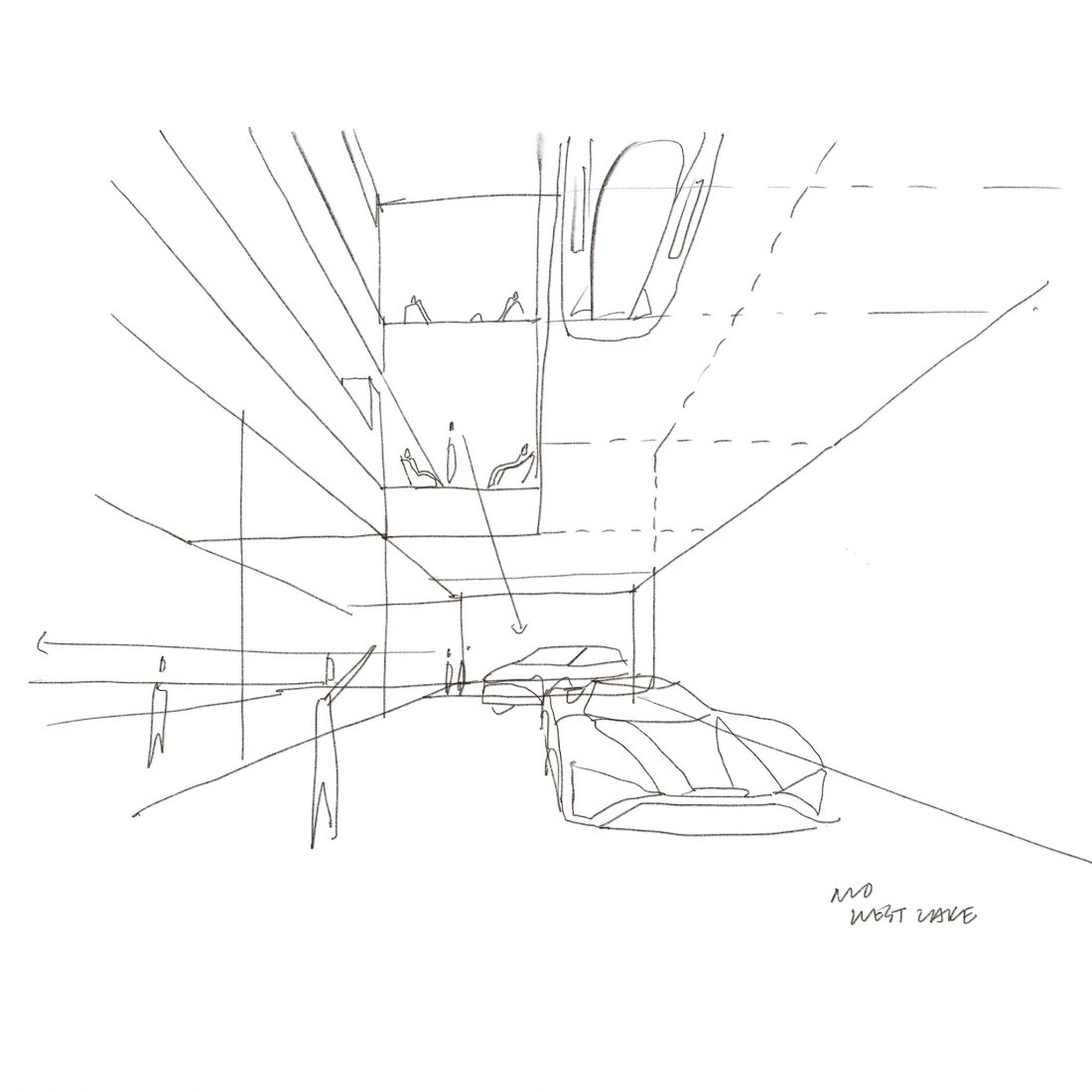 Croquis.  Nuevo expositor de NIO por Schmidt Hammer Lassen Architects.