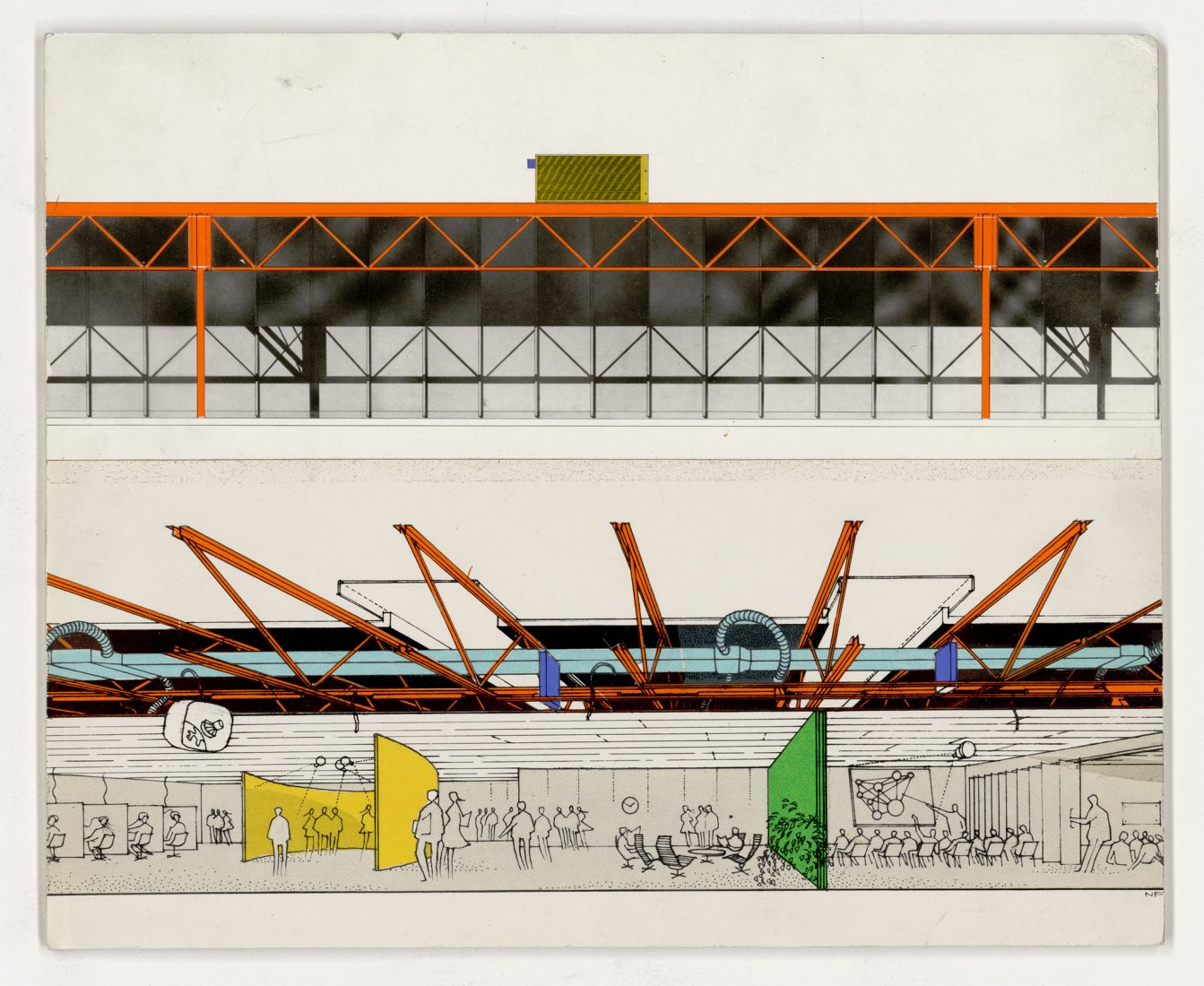 Drawing for the project of Comprehensive School, Newport, by Norman Foster, 1967.