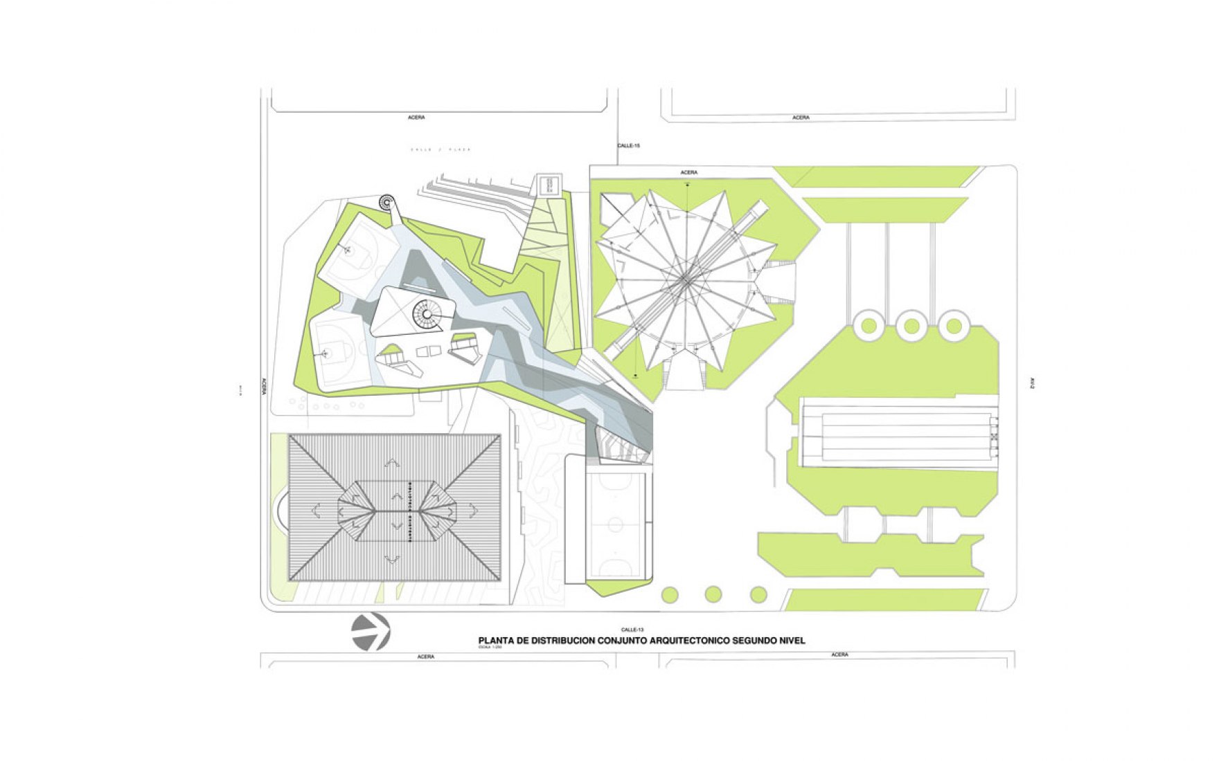 Second floor plan. Civic Center for Peace by Norte Sur Arquitectos