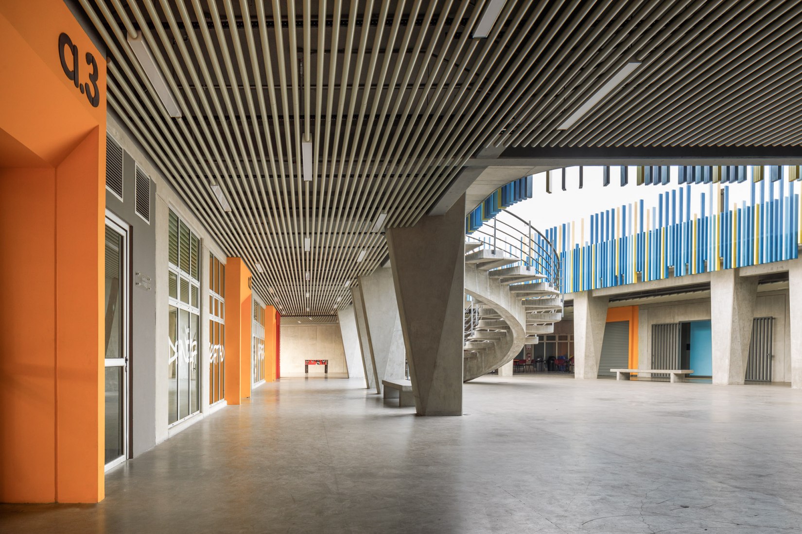 Interior view. Civic Center for Peace by Norte Sur Arquitectos. Photograph by Fernando Alda