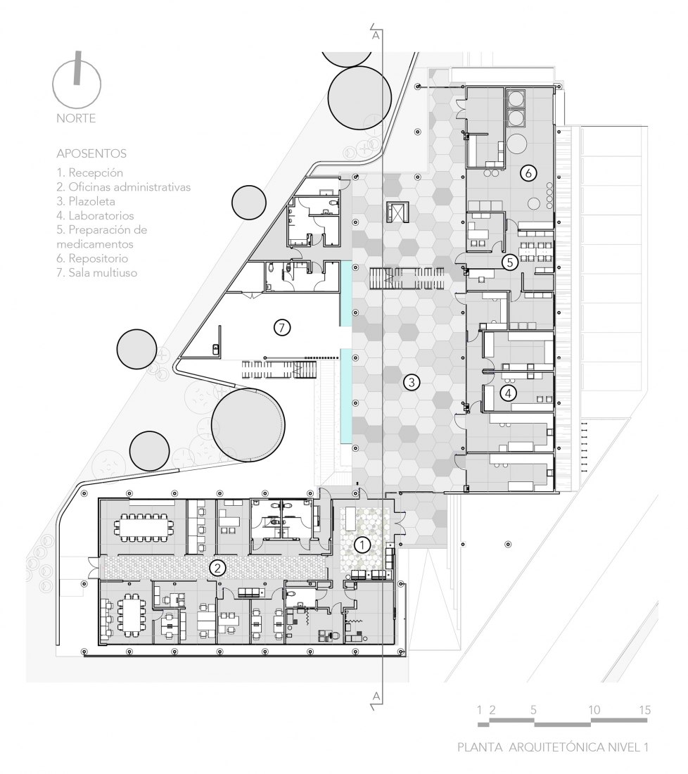 Ground floor plan. Agencia Costarricense de Investigaciones Biomédicas by Norte Sur Arquitectos.