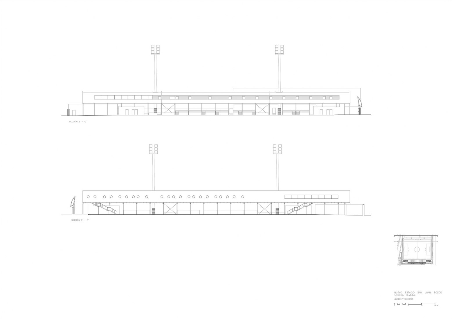 Elevations and sections. San Juan Bosco stadium by Nd_Arquitectos.