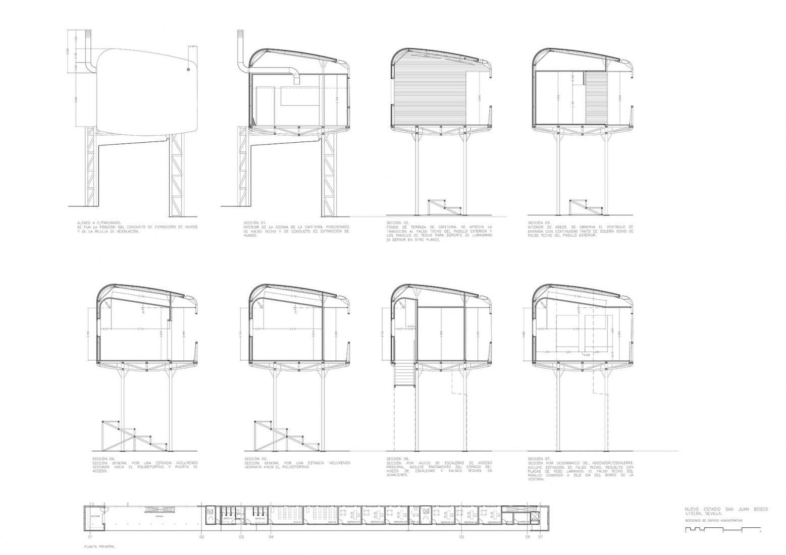 Administrative building sections. San Juan Bosco stadium by Nd_Arquitectos.