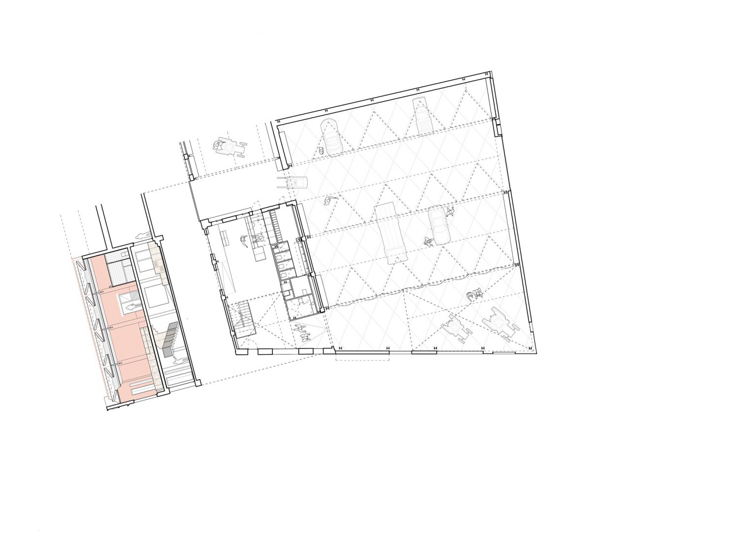 Section. Rehabilitation and expansion of the Gon-Gar Workshops by NUA arquitectures