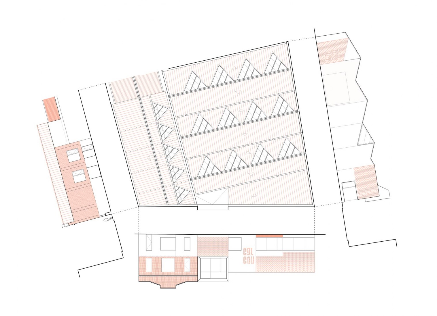 Elevations. Rehabilitation and expansion of the Gon-Gar Workshops by NUA arquitectures
