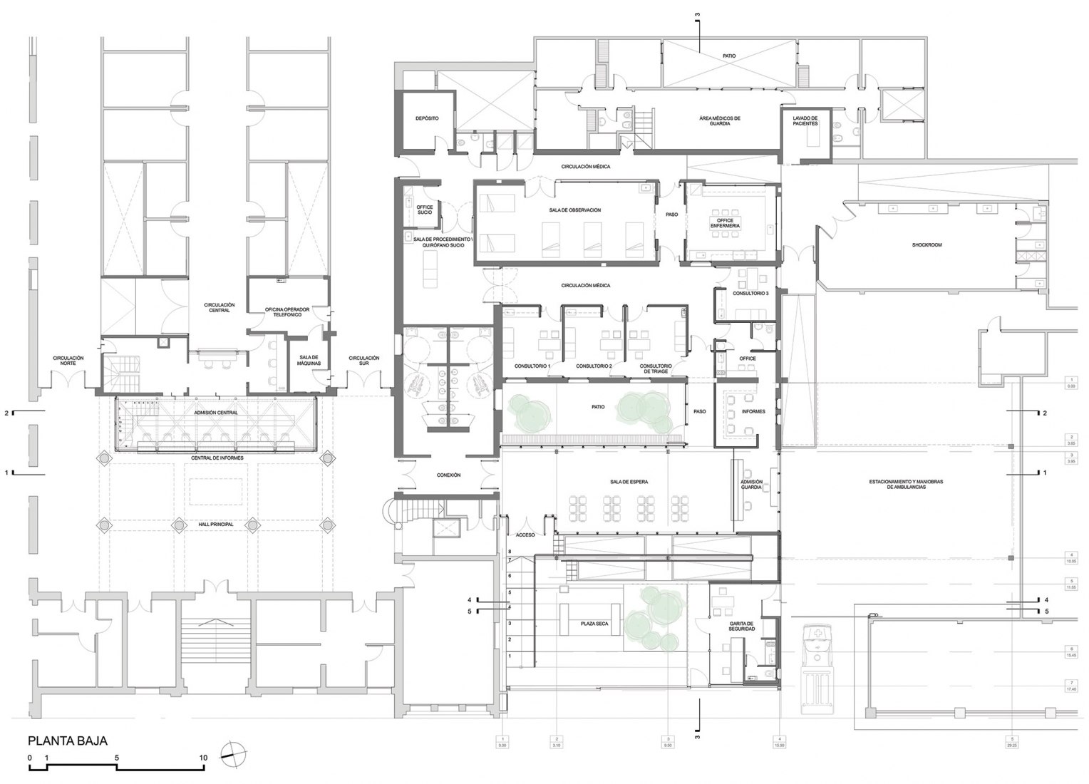 Plano de planta de accesos. Ampliación y restauración del Hospital Dr. José María Cullen en Santa Fe.