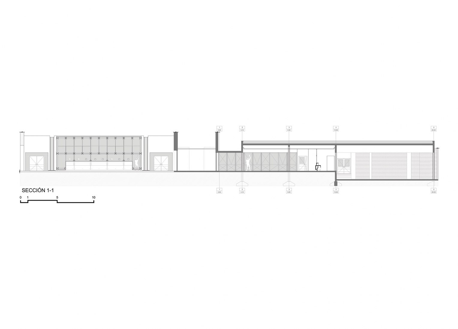 Sección longitudinal. Ampliación y restauración del Hospital Dr. José María Cullen en Santa Fe.