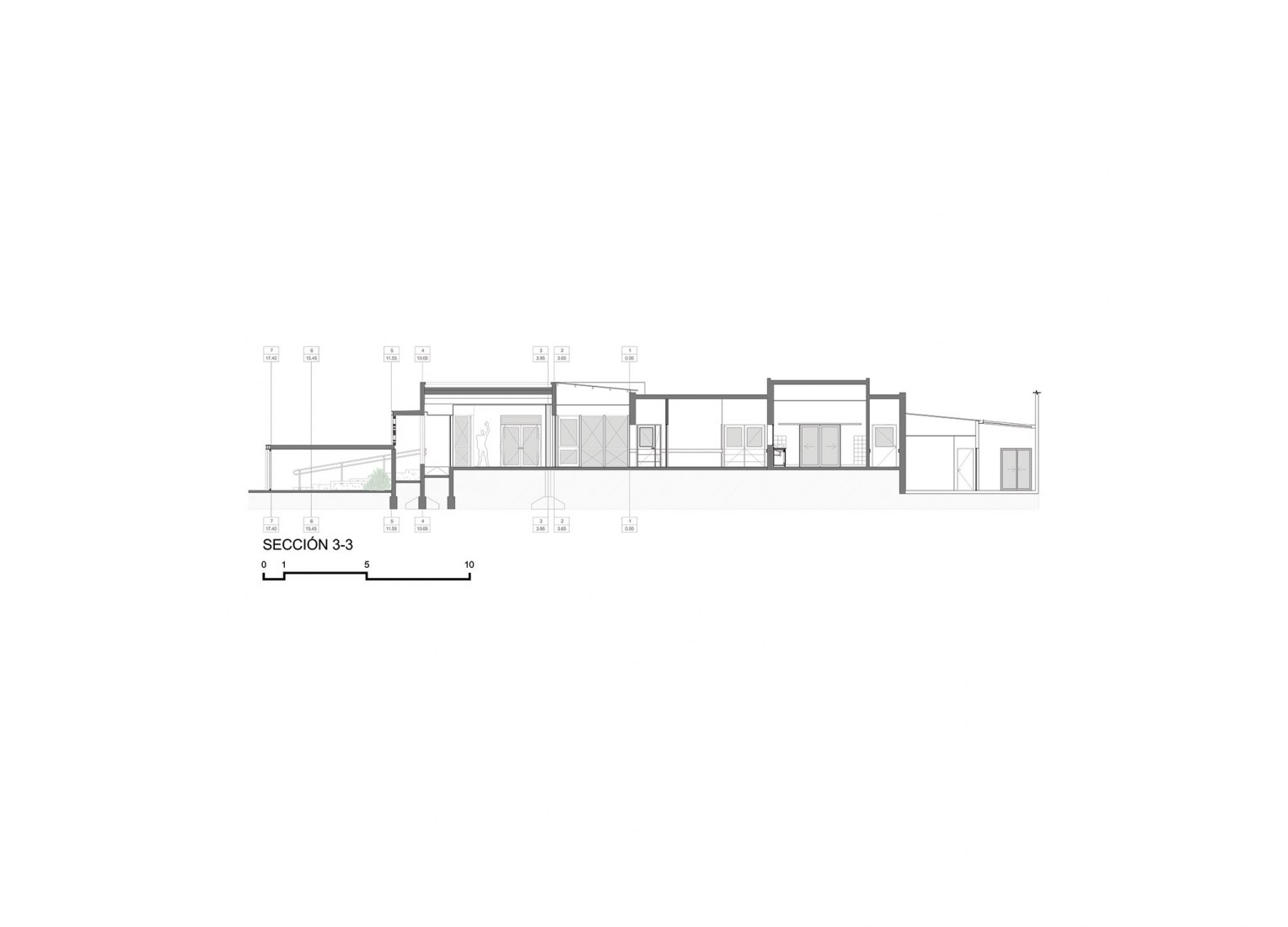 Sección transversal. Ampliación y restauración del Hospital Dr. José María Cullen en Santa Fe.