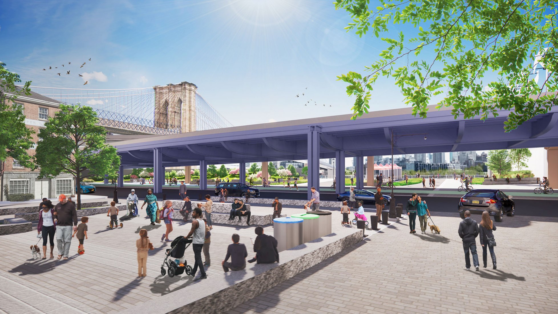 Vista de Peck Slip y FDR Drive del puerto marítimo. Imagen cortesía de NYCEDC, MOCR 