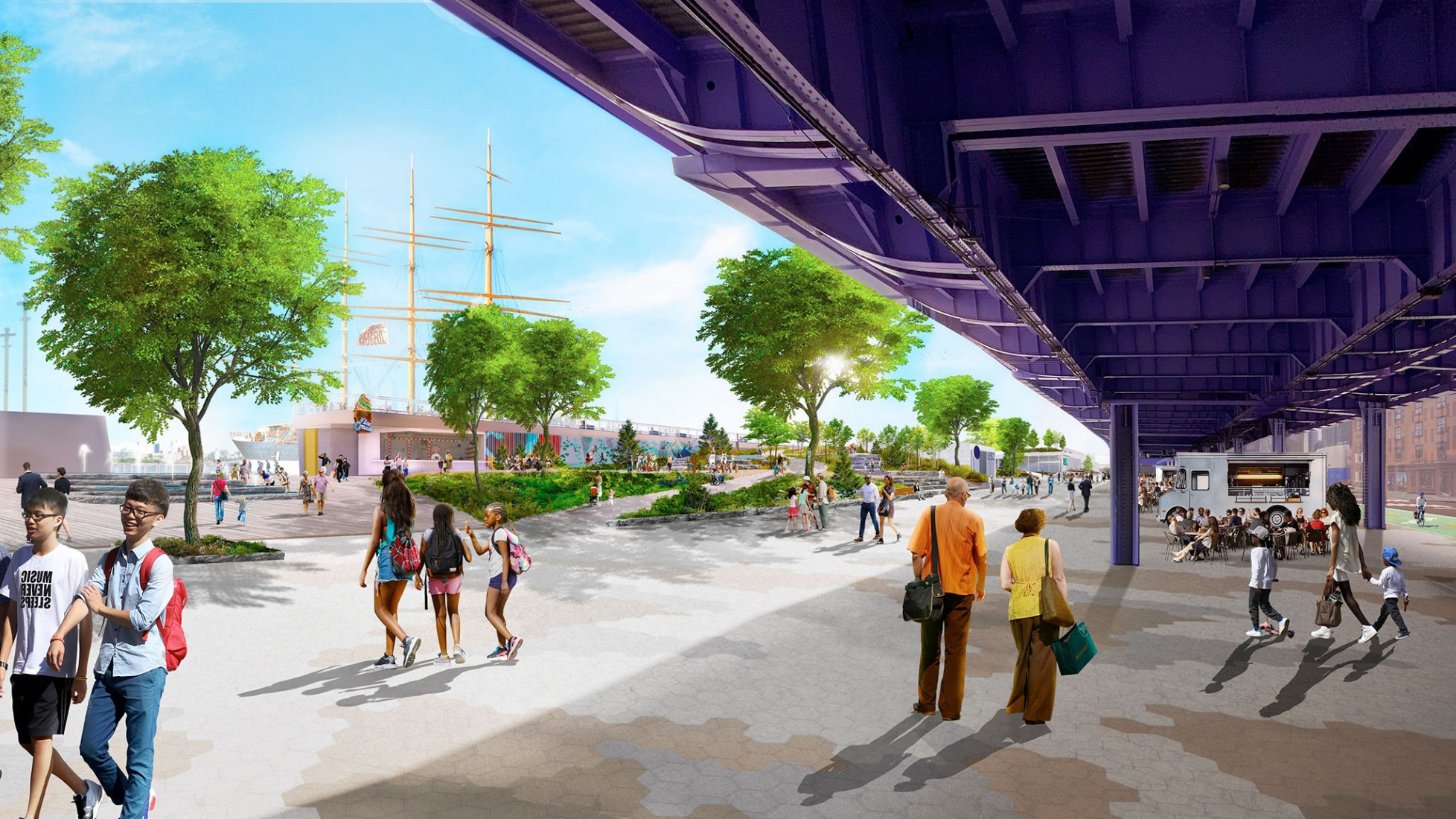 Entrada del paseo marítimo de Fulton Street. Imagen cortesía de NYCEDC, MOCR 