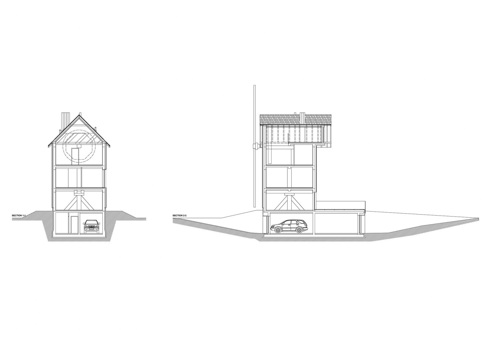 Sections. Windmill house by o4 architekci.
