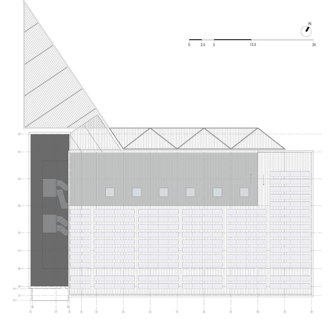 Planta de cubierta. Pabellón polideportivo por OAOB Arquitectura.