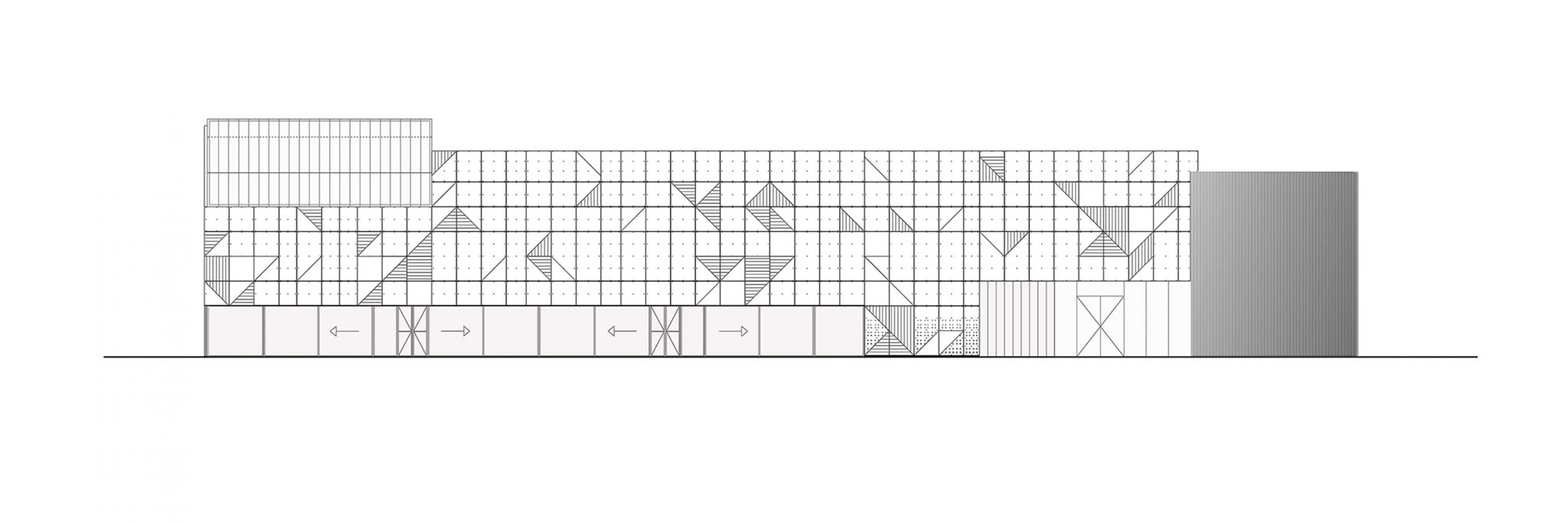 Alzado norte. Pabellón polideportivo por OAOB Arquitectura.