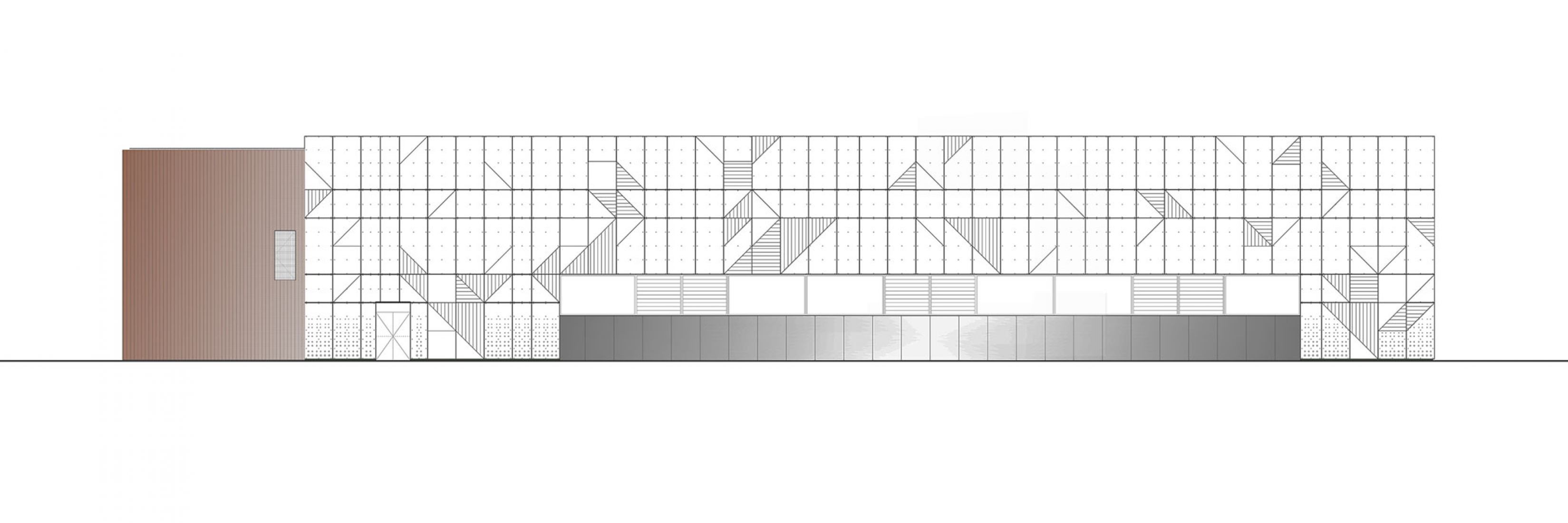 Alzado sur. Pabellón polideportivo por OAOB Arquitectura.