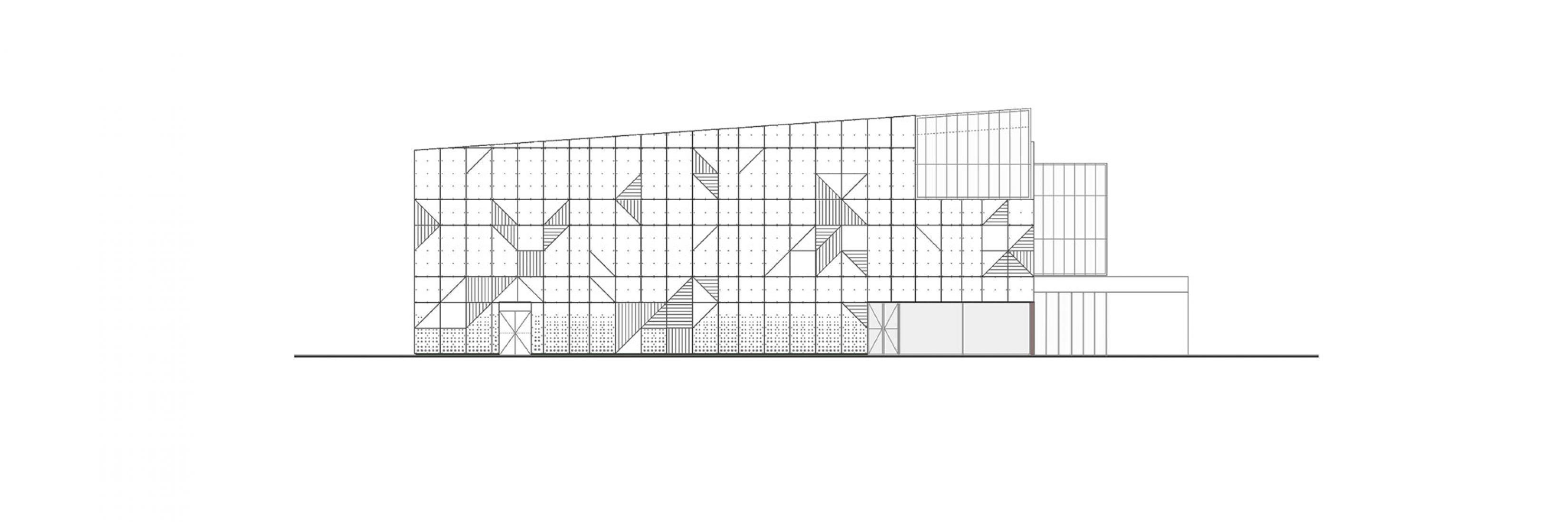 Alzado este. Pabellón polideportivo por OAOB Arquitectura.