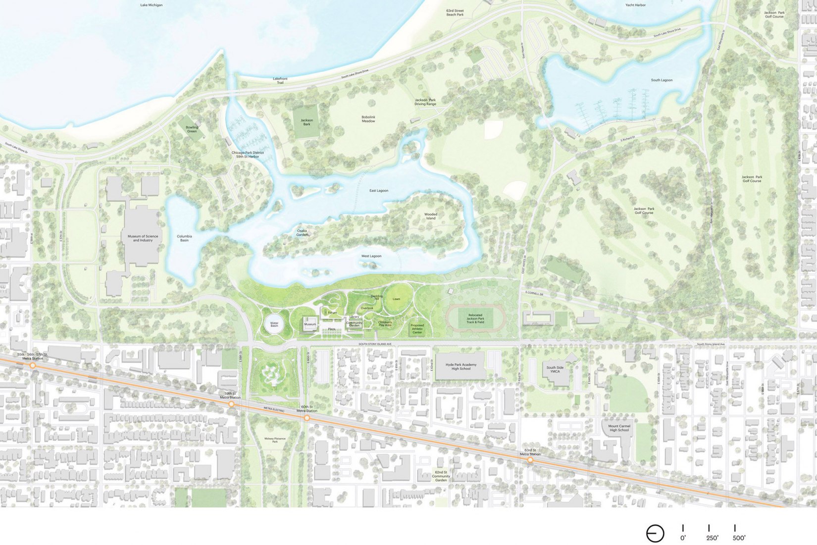 Site plan. Obama Presidential Center by Tod Williams and Billie Tsien. Image courtesy of the Obama Foundation.