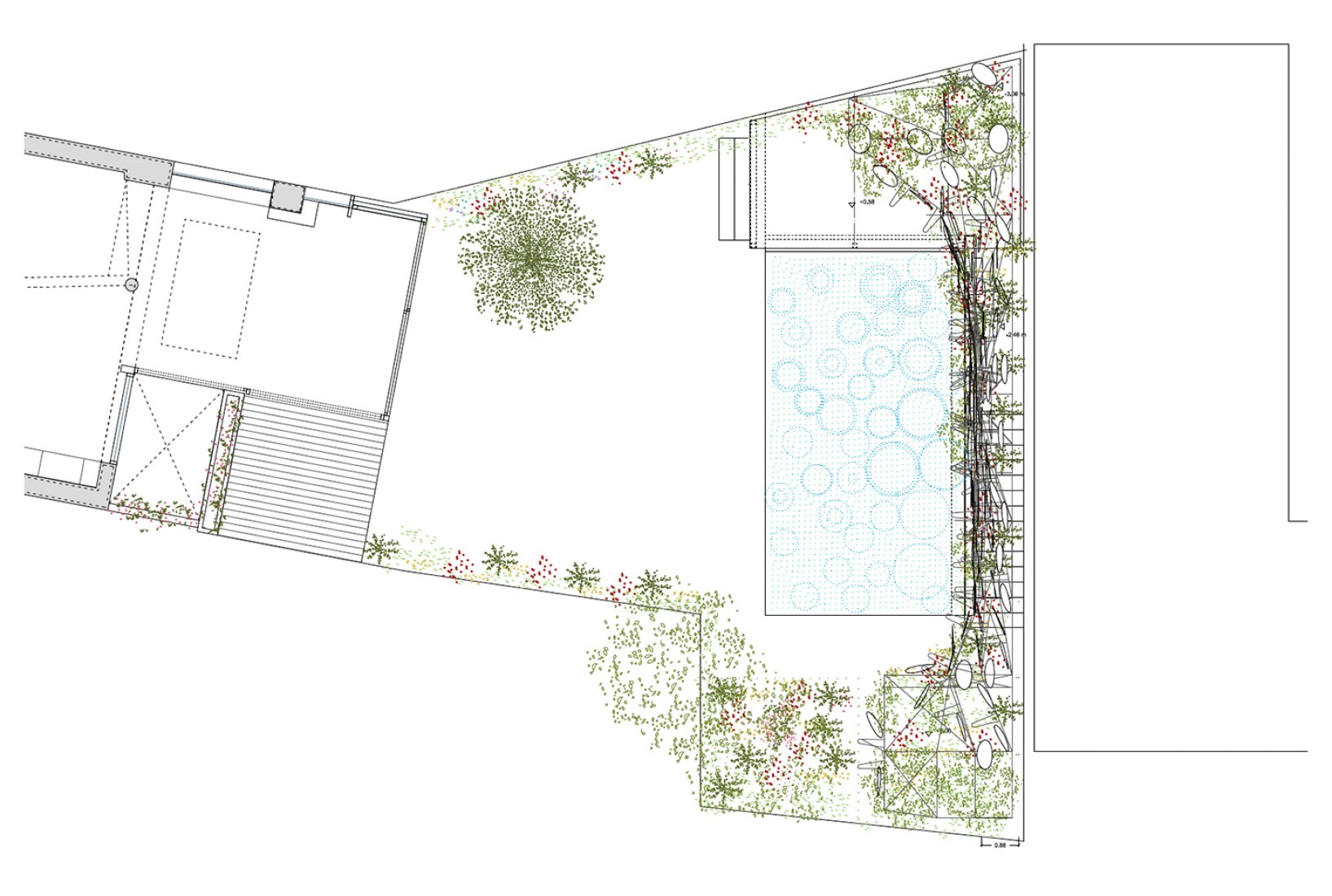Plano de situación en la parcela de SPLASH por Manuel Ocaña Arquitectos.