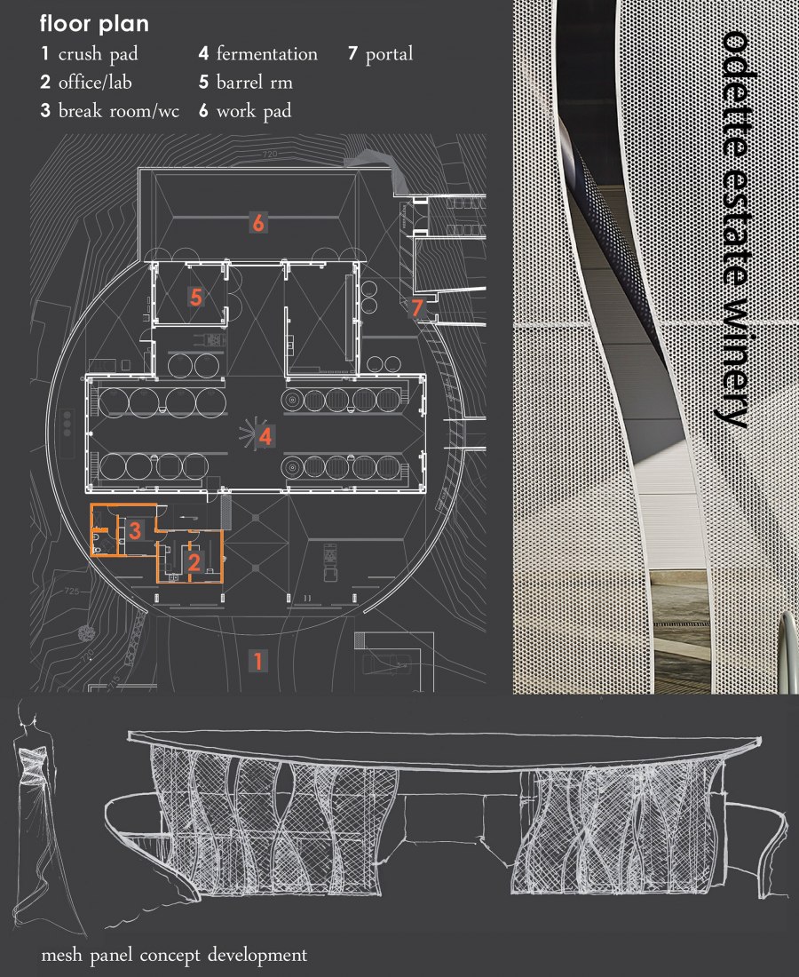 Panel Planta. Bodega Odette Estate por Signum Architecture LLP.
