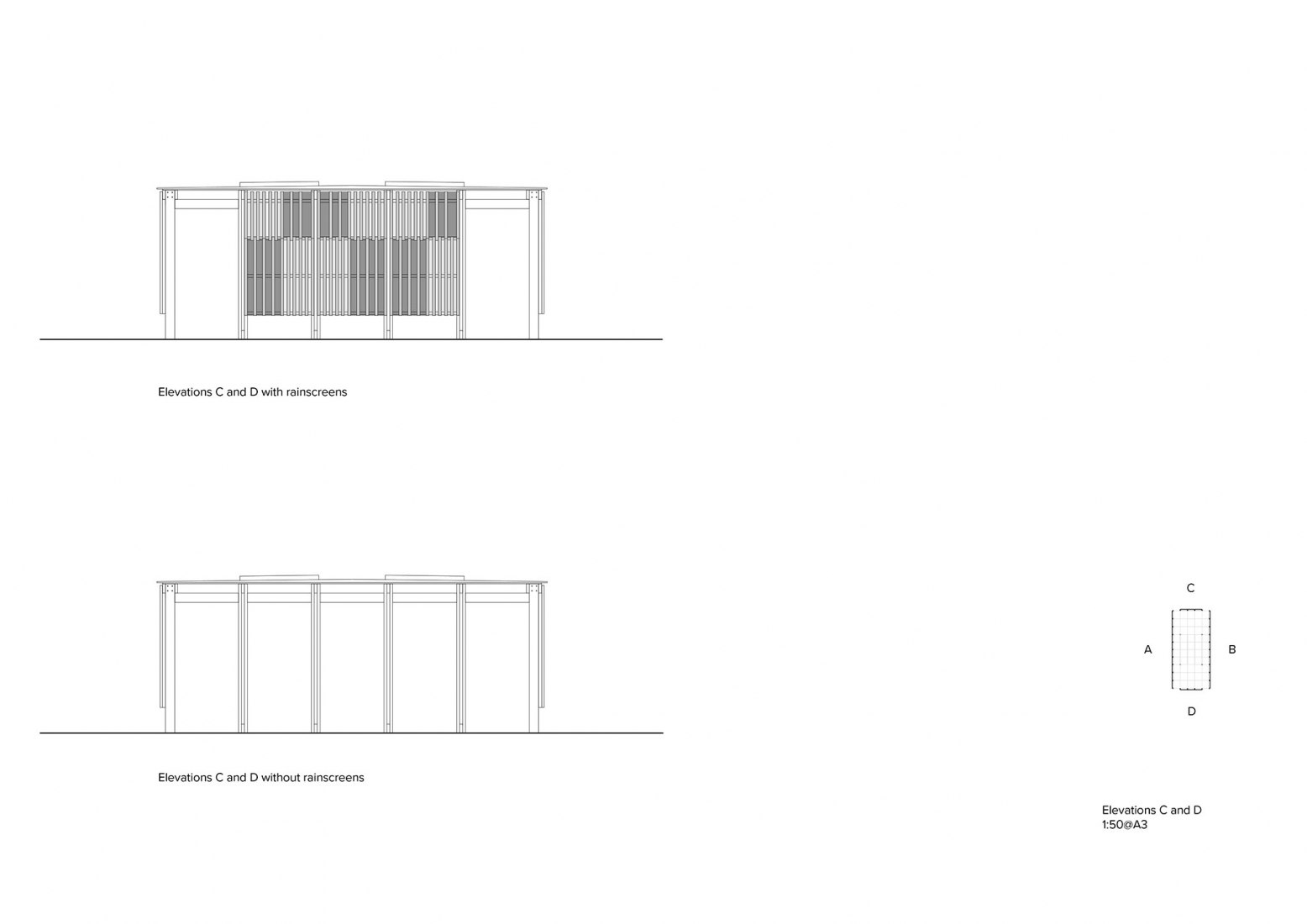 Elevations C and D. Rainbow Pavilion by O'DonnellBrown.