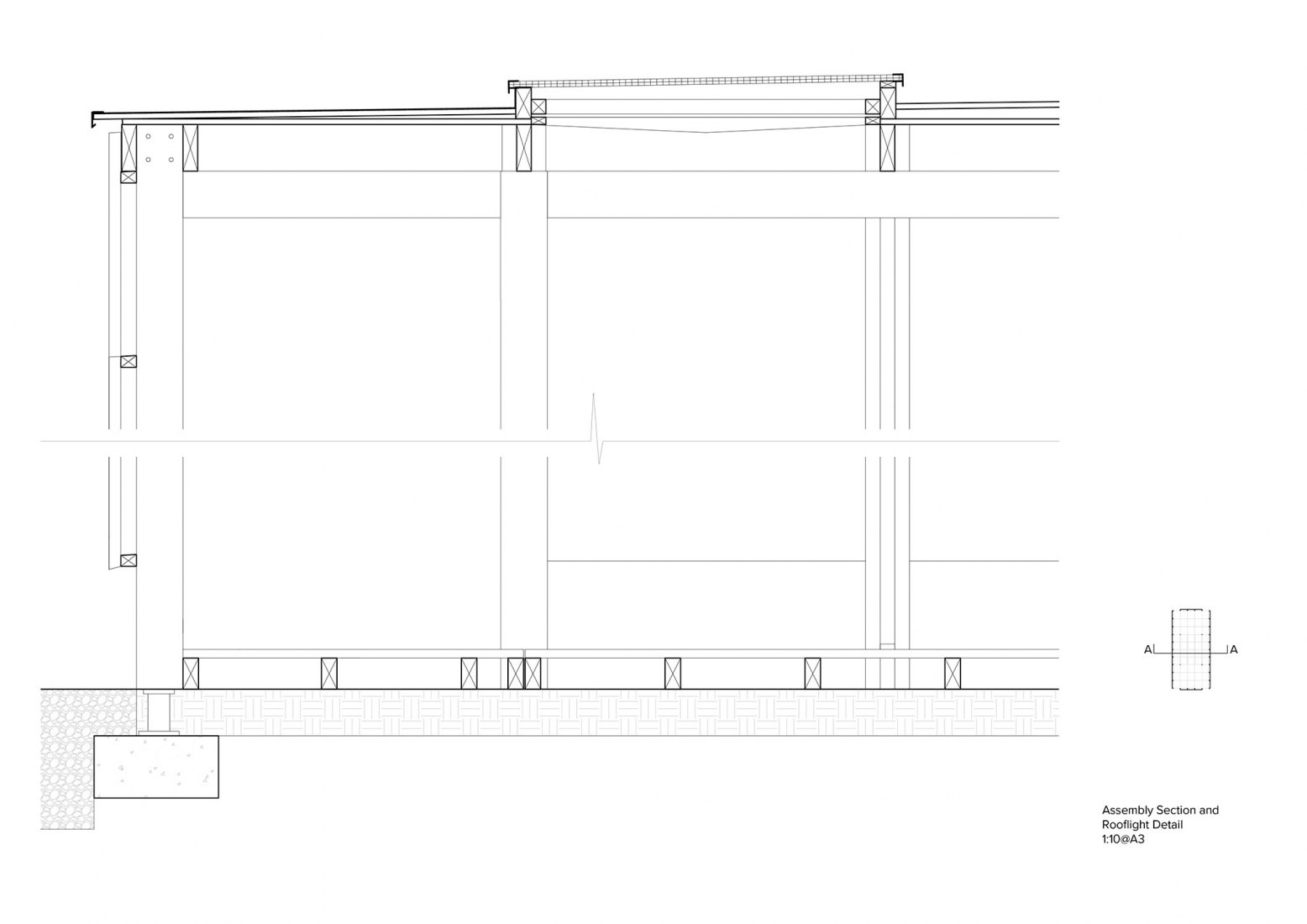 Assembly section and roof light detail. Rainbow Pavilion by O'DonnellBrown.