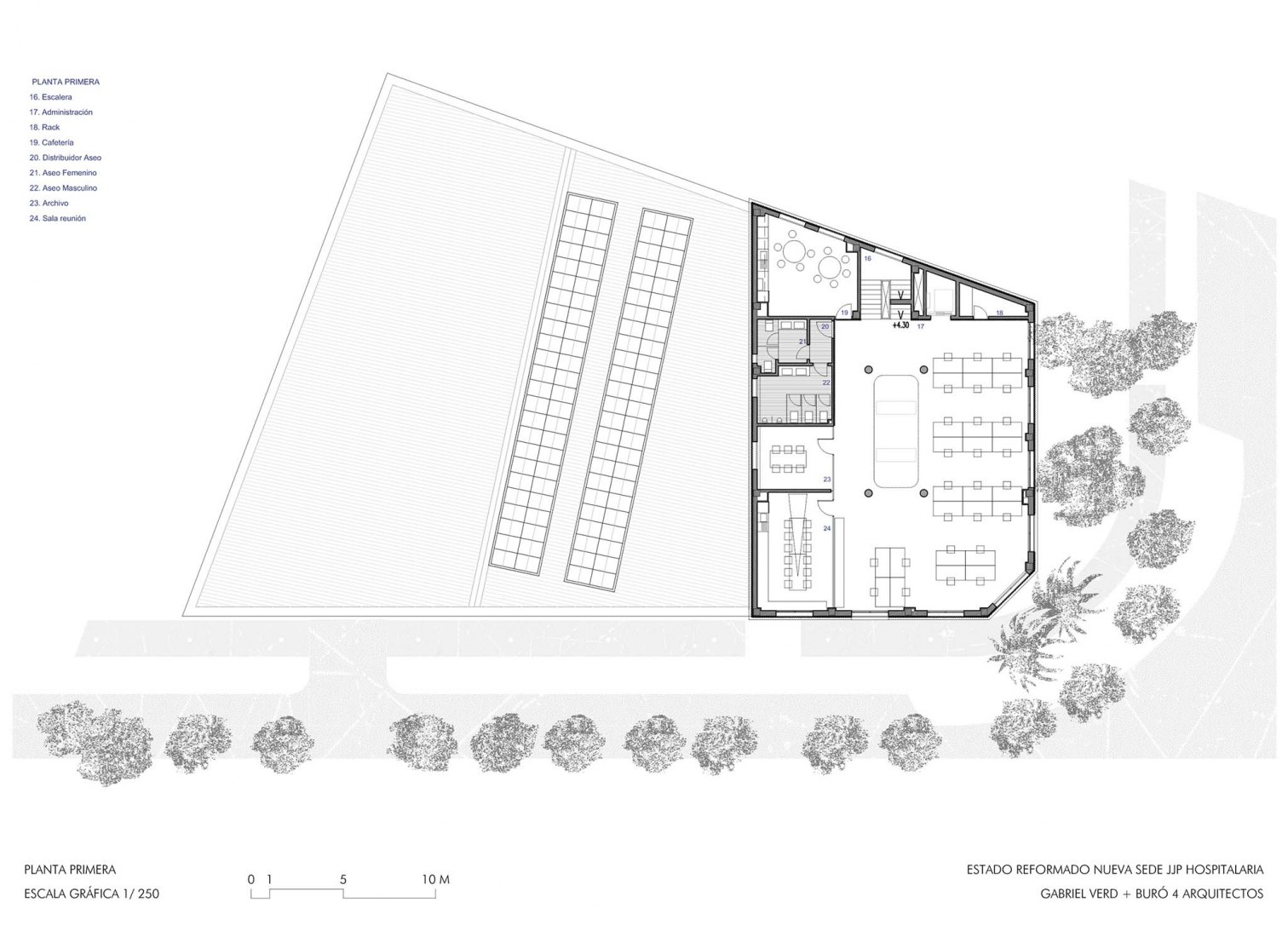 Primera planta - Estado reformado. Nueva sede JJP Hospitalaria por Gabriel Verd Arquitectos + Buró4 Arquitectos