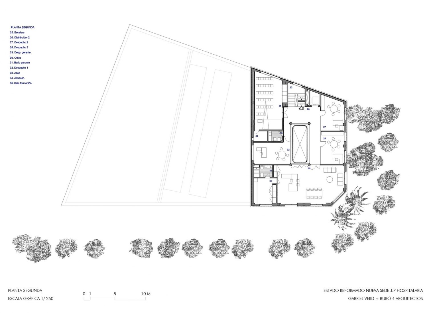 Segunda planta - Estado reformado. Nueva sede JJP Hospitalaria por Gabriel Verd Arquitectos + Buró4 Arquitectos