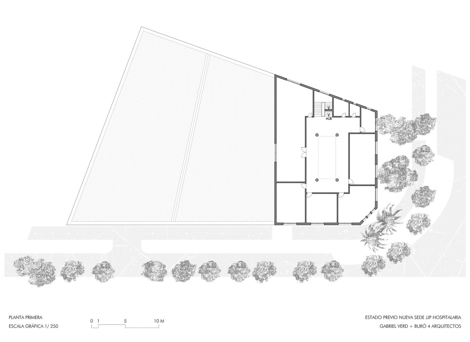Primera planta - Estado previo. Nueva sede JJP Hospitalaria por Gabriel Verd Arquitectos + Buró4 Arquitectos