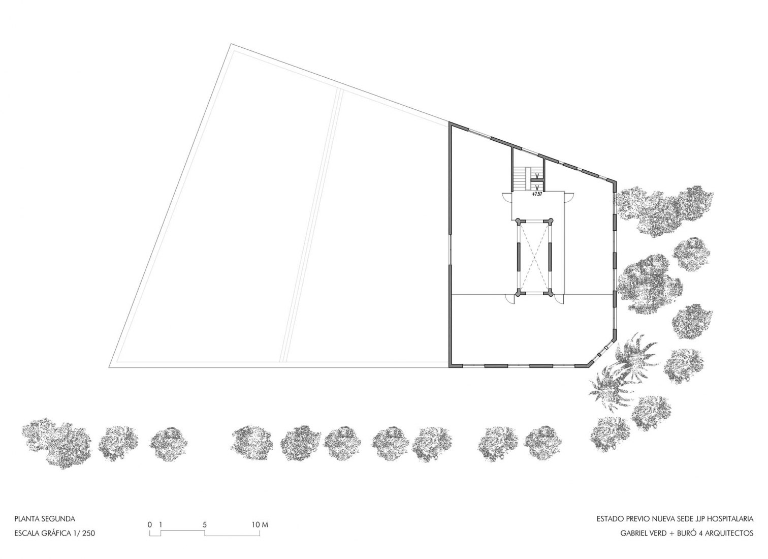 Segunda planta - Estado previo. Nueva sede JJP Hospitalaria por Gabriel Verd Arquitectos + Buró4 Arquitectos