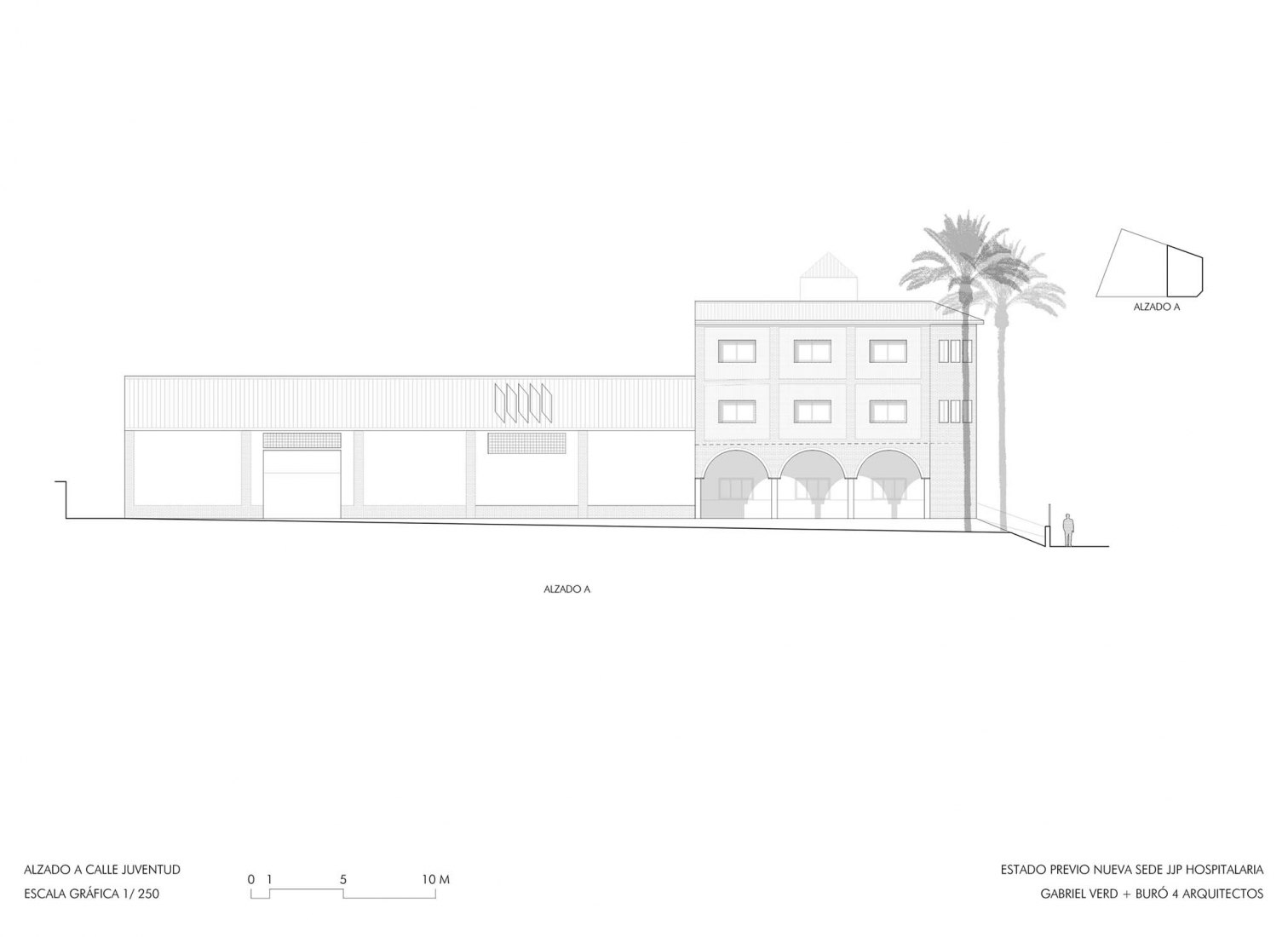 Alzado - Estado previo. Nueva sede JJP Hospitalaria por Gabriel Verd Arquitectos + Buró4 Arquitectos