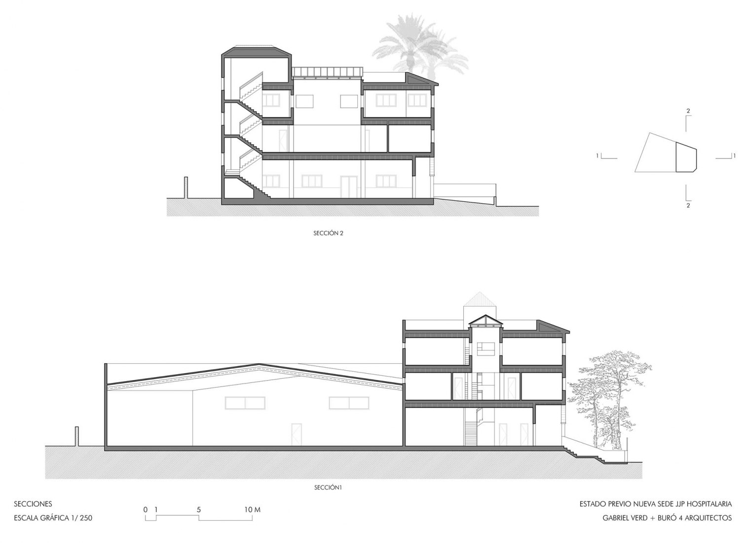Secciones - Estado previo. Nueva sede JJP Hospitalaria por Gabriel Verd Arquitectos + Buró4 Arquitectos