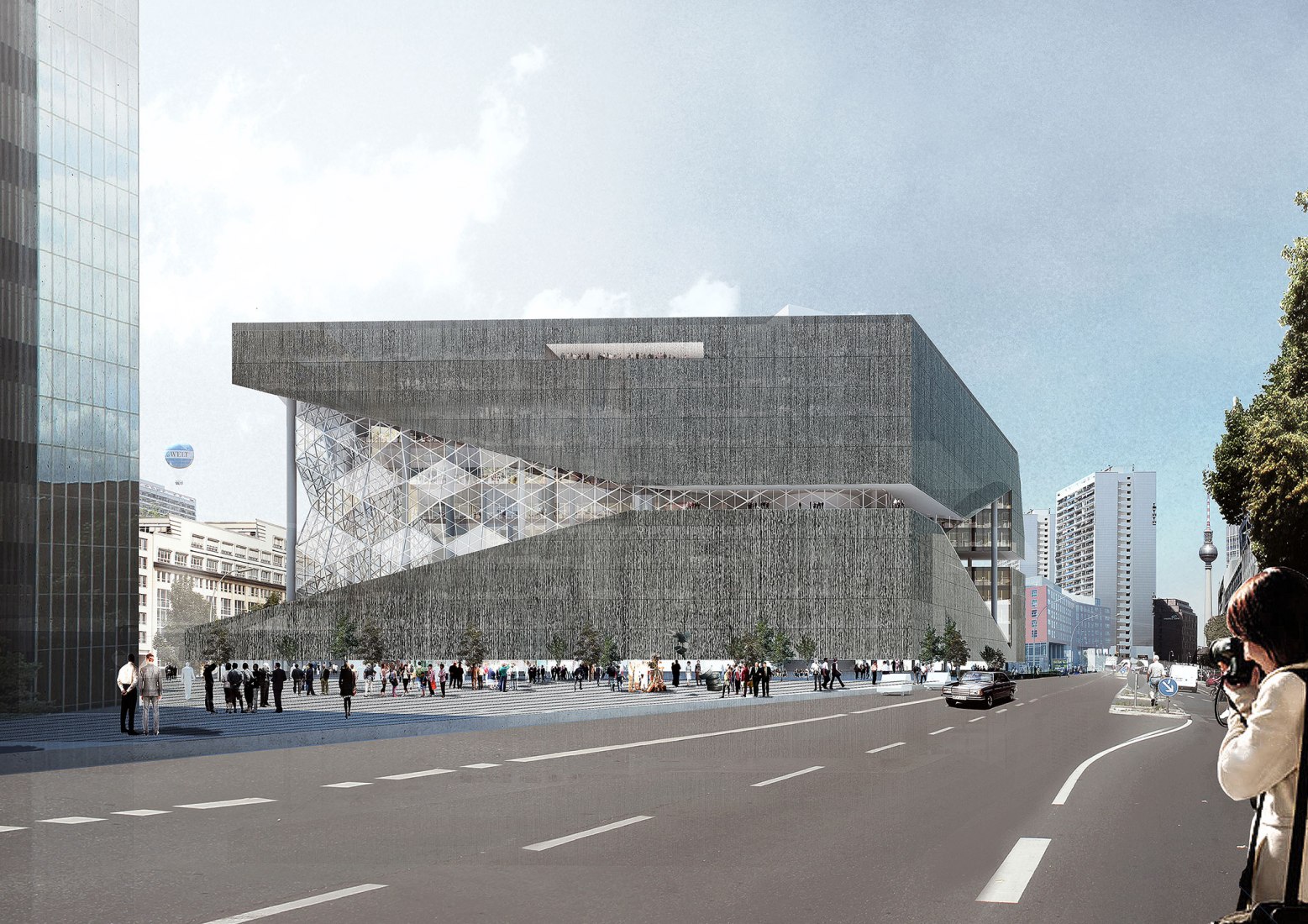 Visualización del nuevo Axel Springer Media Center de OMA. Imagen cortesía de OMA.