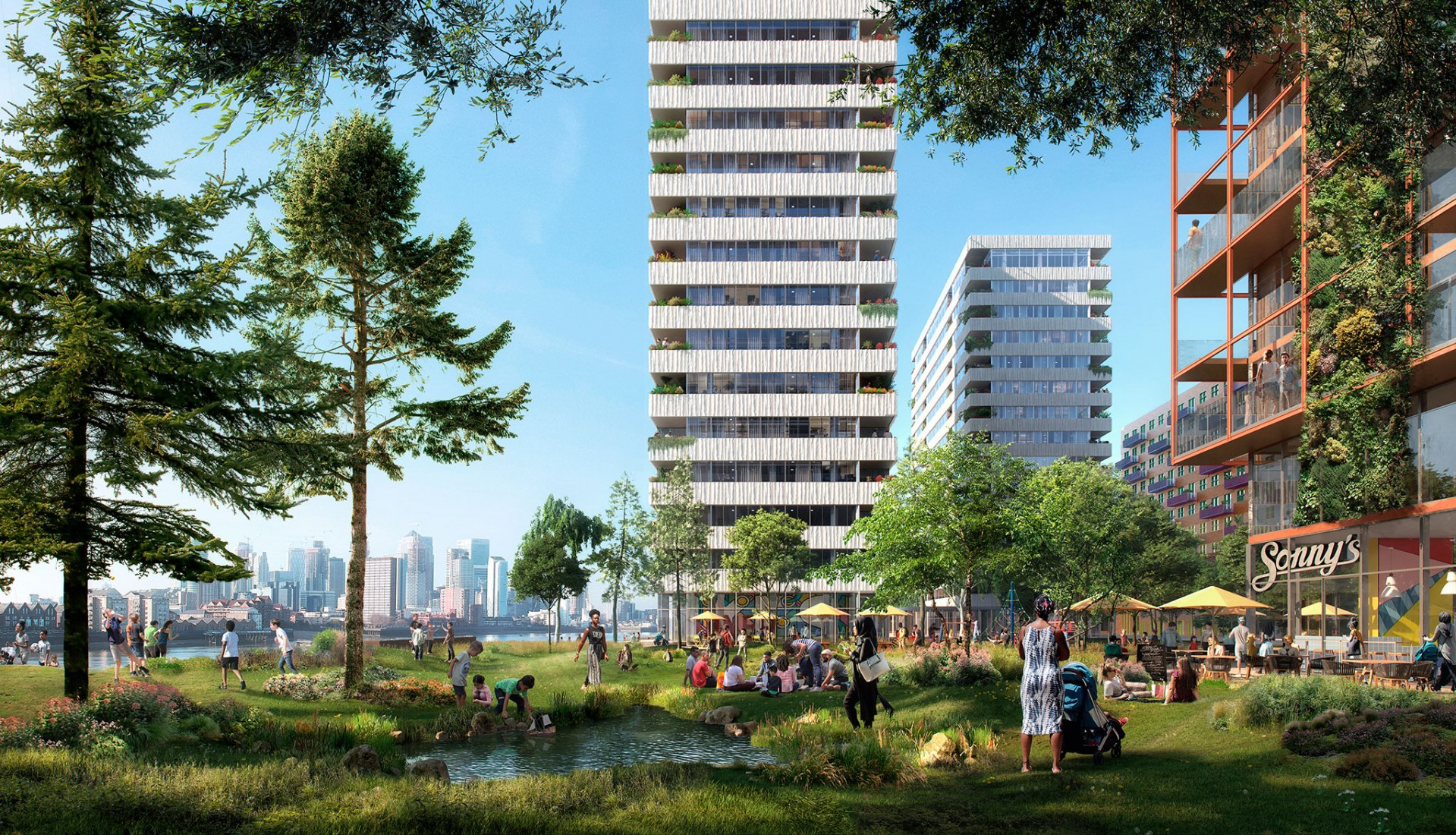 Masterplan for Morden Wharf by OMA/Reiner De Graaf. Image by Pixelflakes, Courtesy of OMA