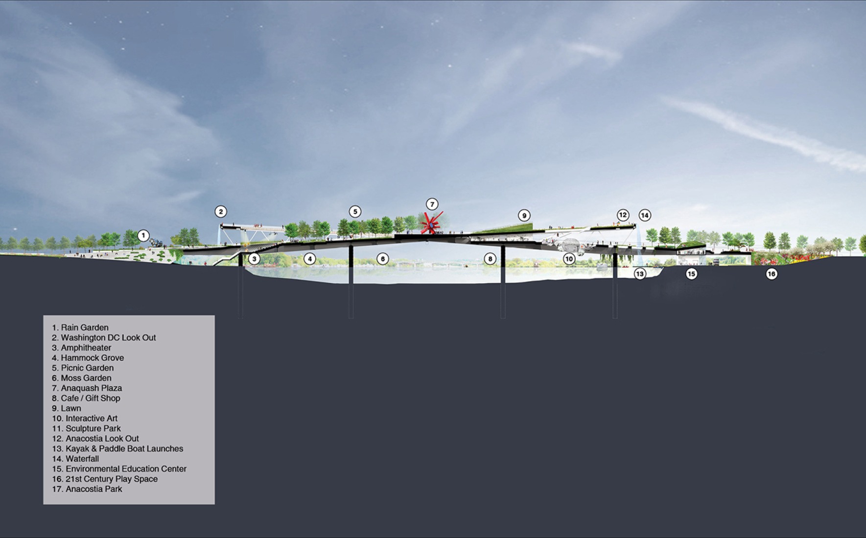 Design Selected for the 11th Street Bridge Park. Image © OMA + OLIN. Courtesy of 11th Street Bridge Park.