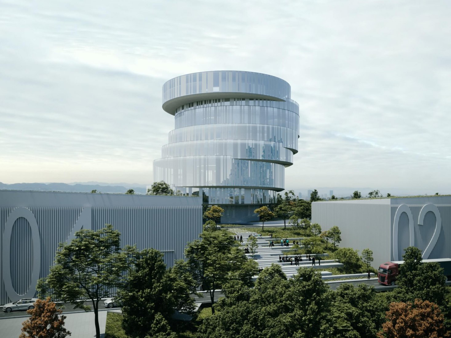 Klan TV Headquarters in Tirana by OODA. Rendering by Plomp.